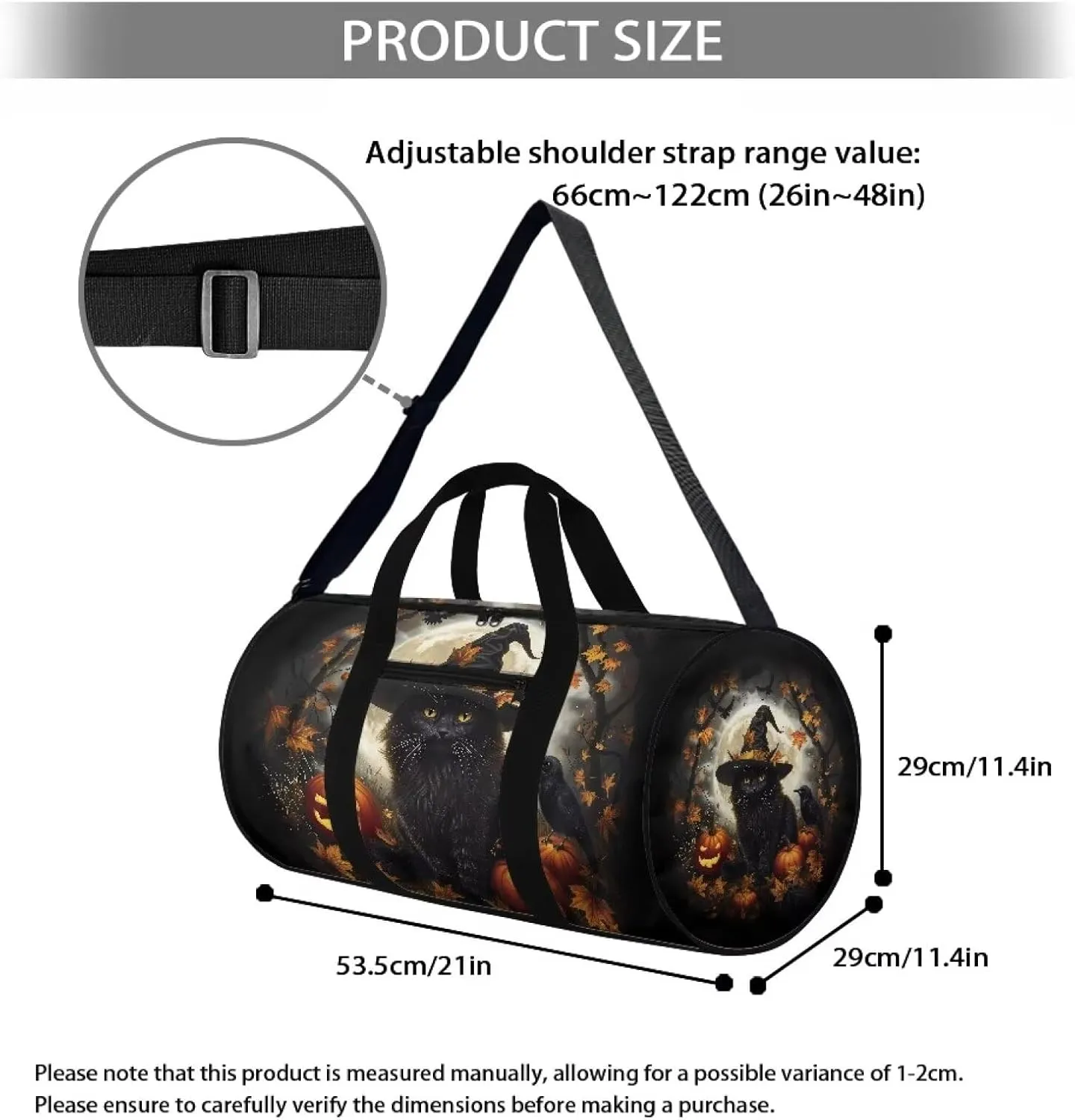 Black Cat Duffle Bag Halloween Travel Bags for Women Weekender Bag with Front Zipper Pocket Large Capacity Sports Equipment Bag Large Capacity Gym Duffel Bag