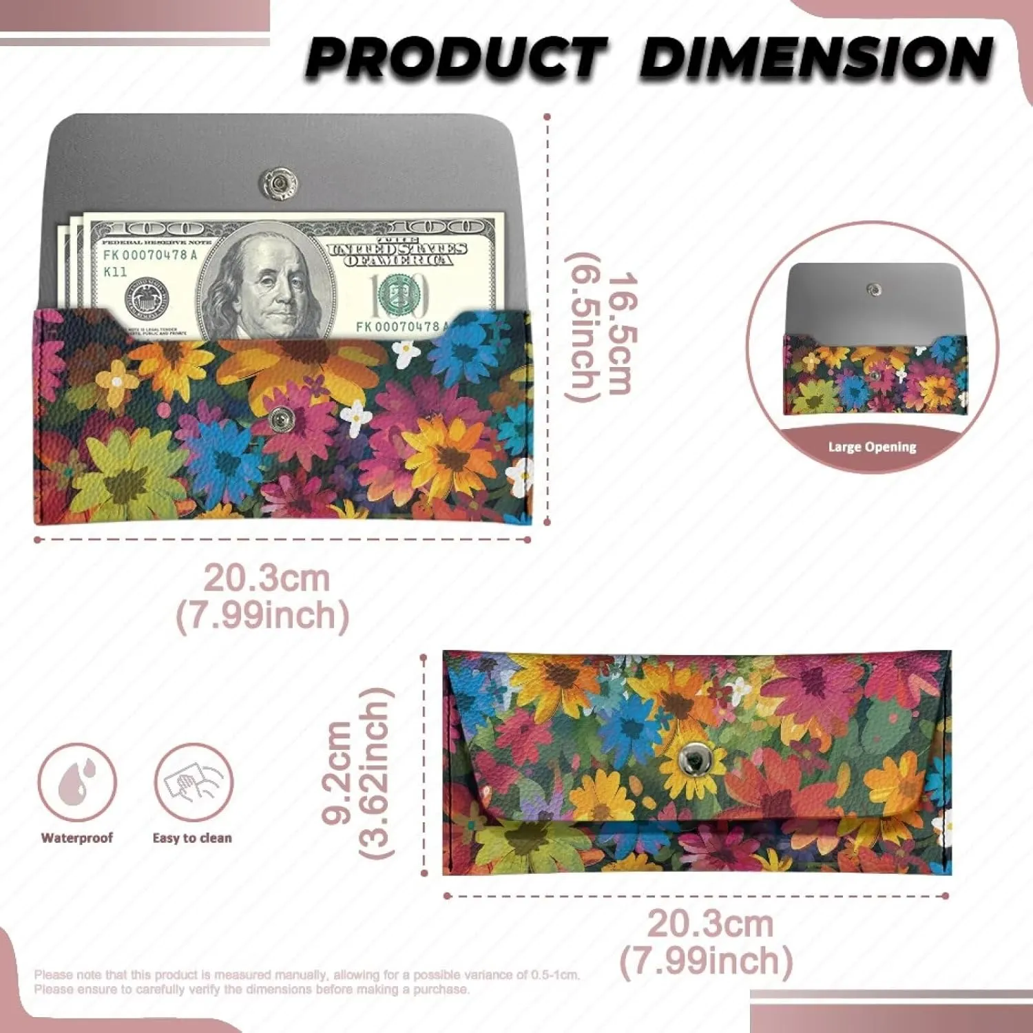 Black Cat Flower Long PU Leather Wallet for Women Cute Cash Clutch Billfold Purse Bag for Ladies Waterproof Long Wallets Pu Leather Travel Card Holder Purse