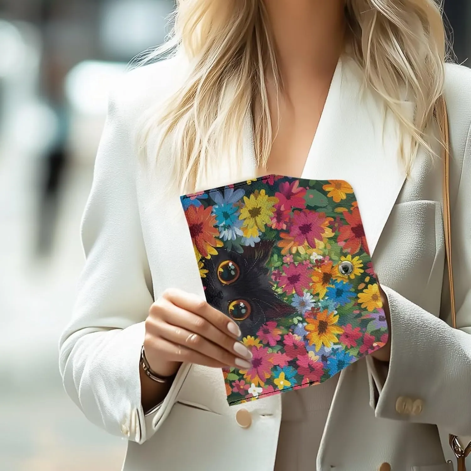 Black Cat Flower Long PU Leather Wallet for Women Cute Cash Clutch Billfold Purse Bag for Ladies Waterproof Long Wallets Pu Leather Travel Card Holder Purse