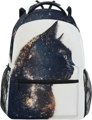 Black Cat Milky Way Universe Backpack 3rd 4th 5th Grade School Bookbag Travel Laptop Daypack Bag Purse for Boys Girls Teens