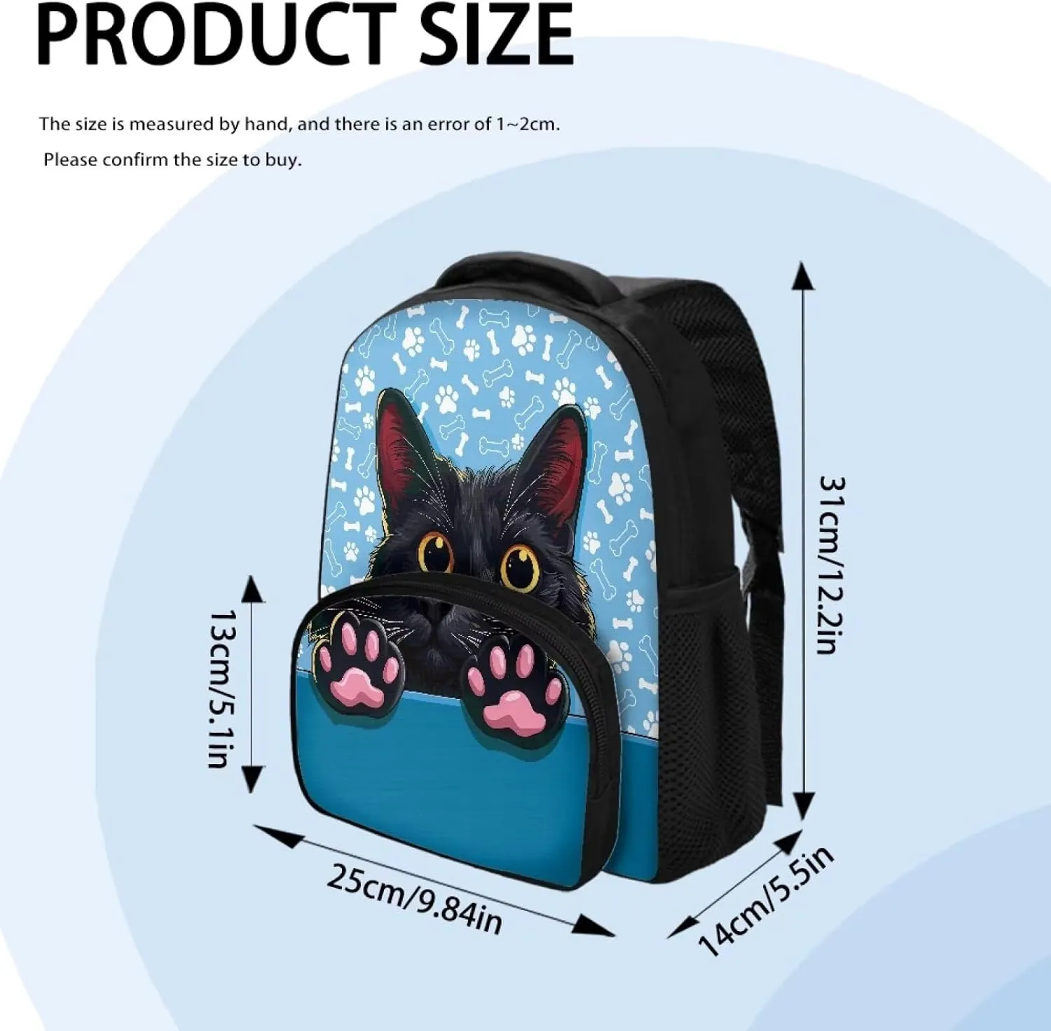 Black Cute Cat Pattern Toddler Backpack for Boys Girls, Children's Preschool Kindergarten Mini Daycare Bag for Kids Back to School Supplies