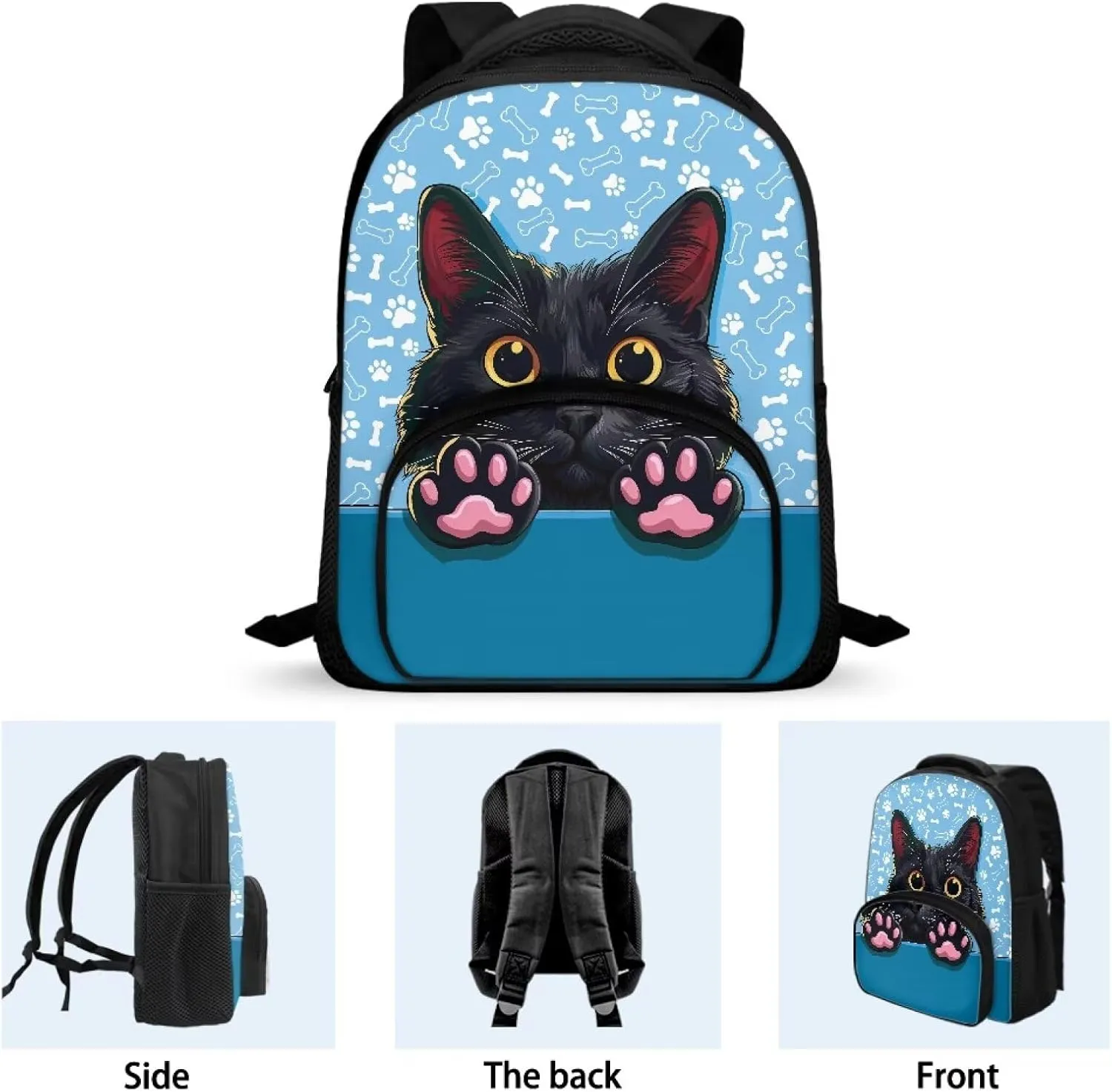 Black Cute Cat Pattern Toddler Backpack for Boys Girls, Children's Preschool Kindergarten Mini Daycare Bag for Kids Back to School Supplies