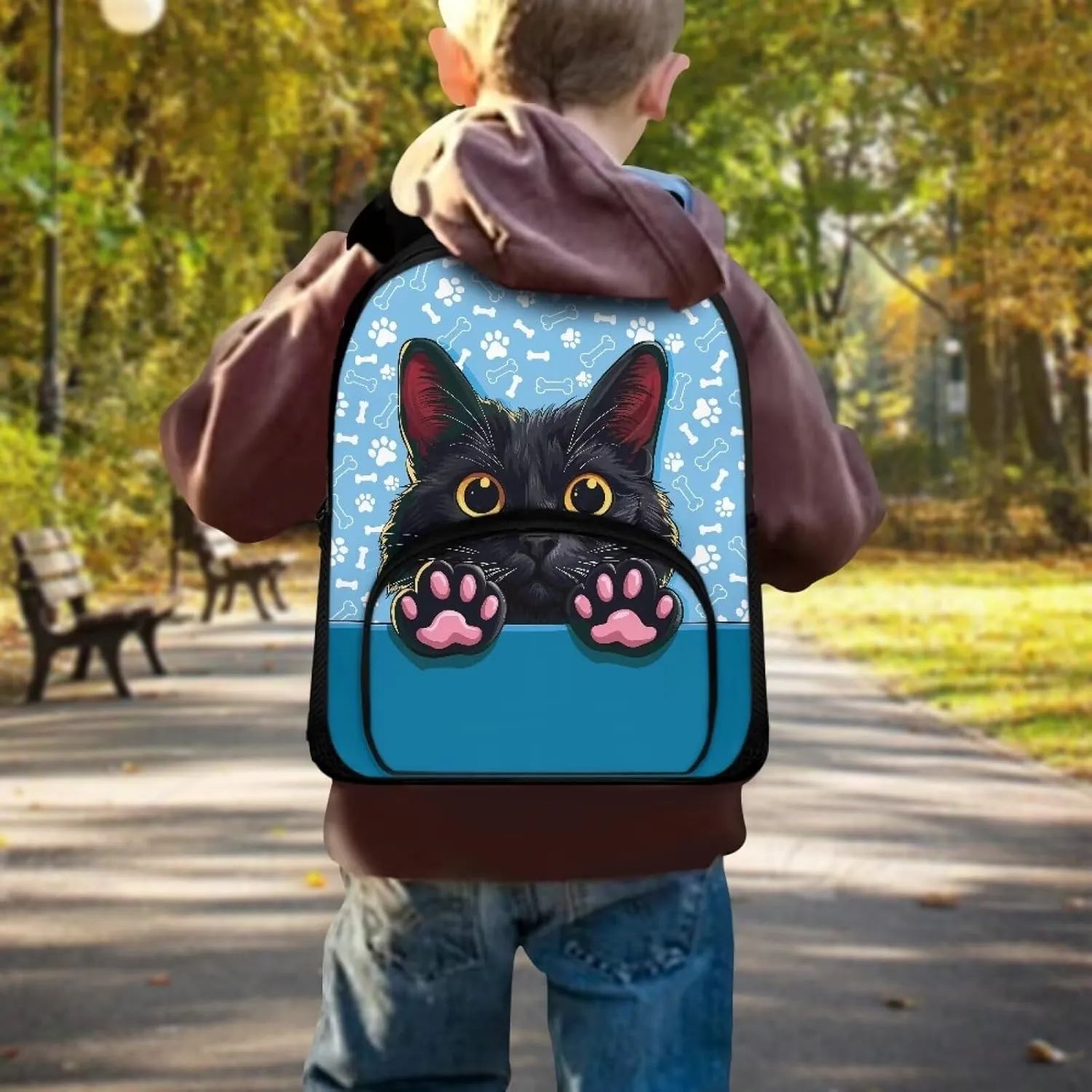 Black Cute Cat Pattern Toddler Backpack for Boys Girls, Children's Preschool Kindergarten Mini Daycare Bag for Kids Back to School Supplies
