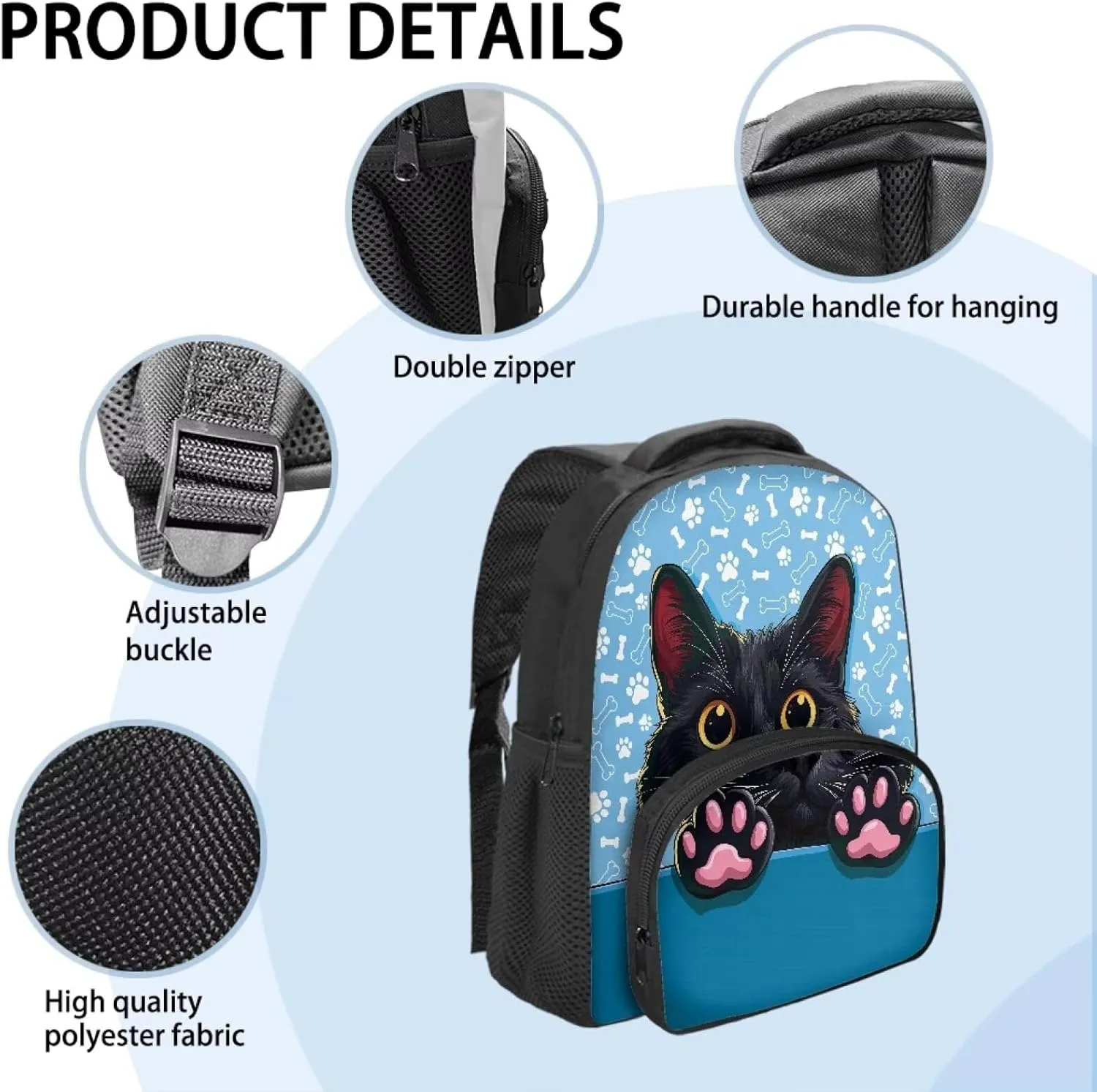 Black Cute Cat Pattern Toddler Backpack for Boys Girls, Children's Preschool Kindergarten Mini Daycare Bag for Kids Back to School Supplies