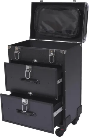 Black Rolling Makeup Case, Large Cosmetic Trolley with Locks, Make up Bag with dividers, Cosmetics Storage Organizer for On The Go Makeup/Nail Art/Hair Styling,