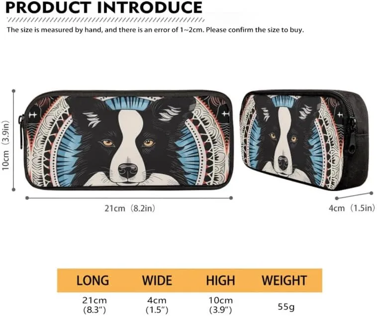 Black White Border Collie Print 17in School Backpack Set Cartoon Puppy Oil Painting 3 Pieces Lightweight Teen Bookbags School Bag with Pencil Case & Lunch Pack