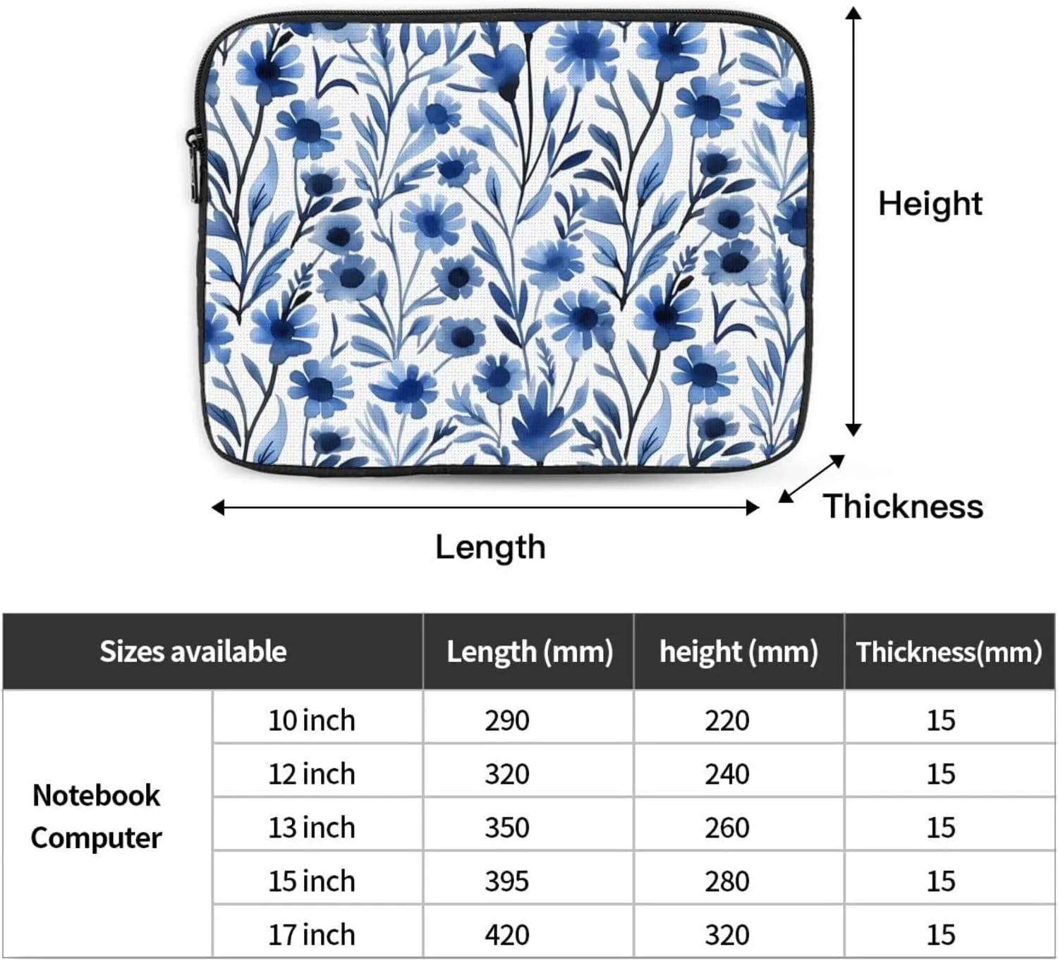 Blue Alyssum Pattern Shockproof Portable Laptop 17 inch Sleeve Bag for Men and Women - Ideal for Business Travel, School, and Daily Use