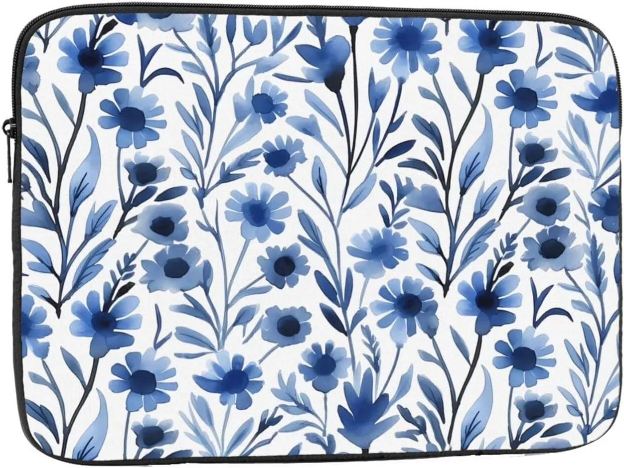 Blue Alyssum Pattern Shockproof Portable Laptop 17 inch Sleeve Bag for Men and Women - Ideal for Business Travel, School, and Daily Use
