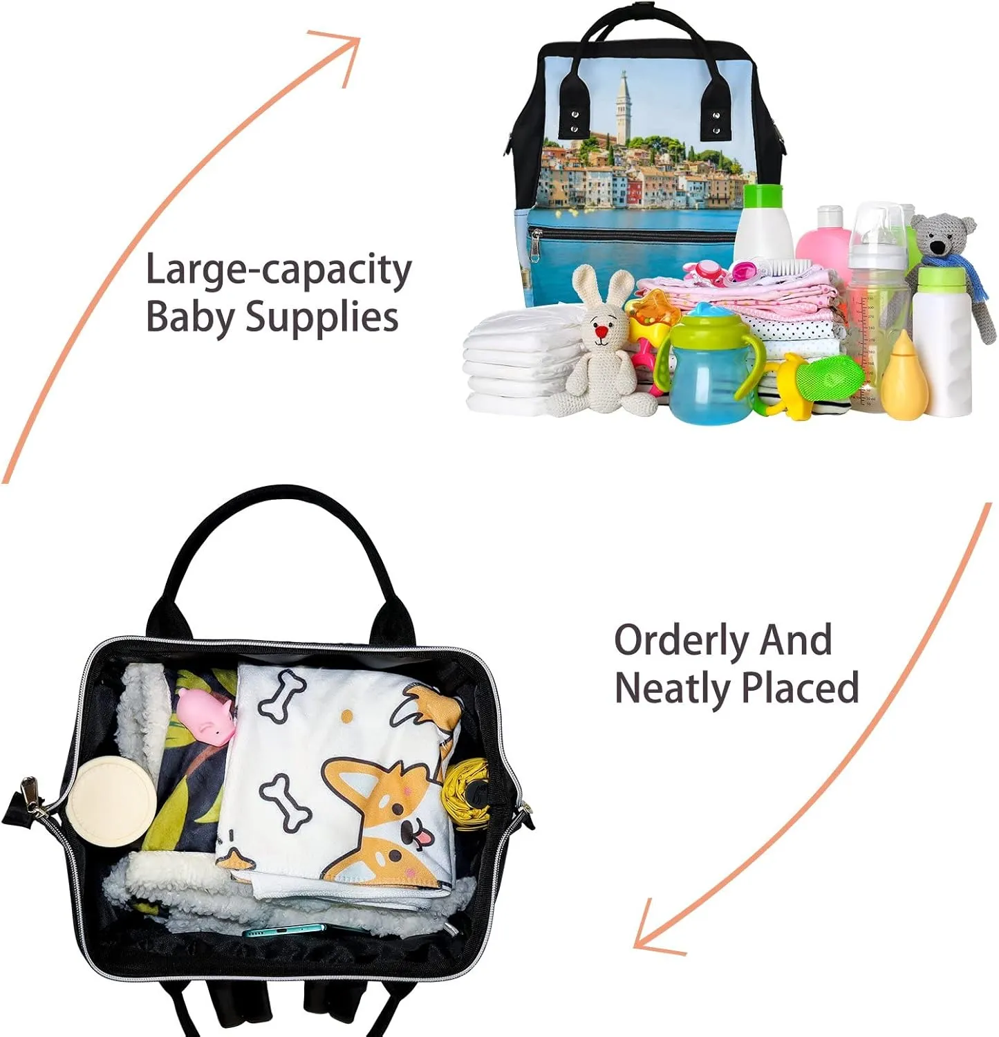 Blue Beautiful City Rovinj Croatia Region Diaper Bag Backpack, waterproof backpack Baby Nappy Changing Bags Laptop Backpack for Travel, Large Capacity, Durable and Stylish for Woman and Men.