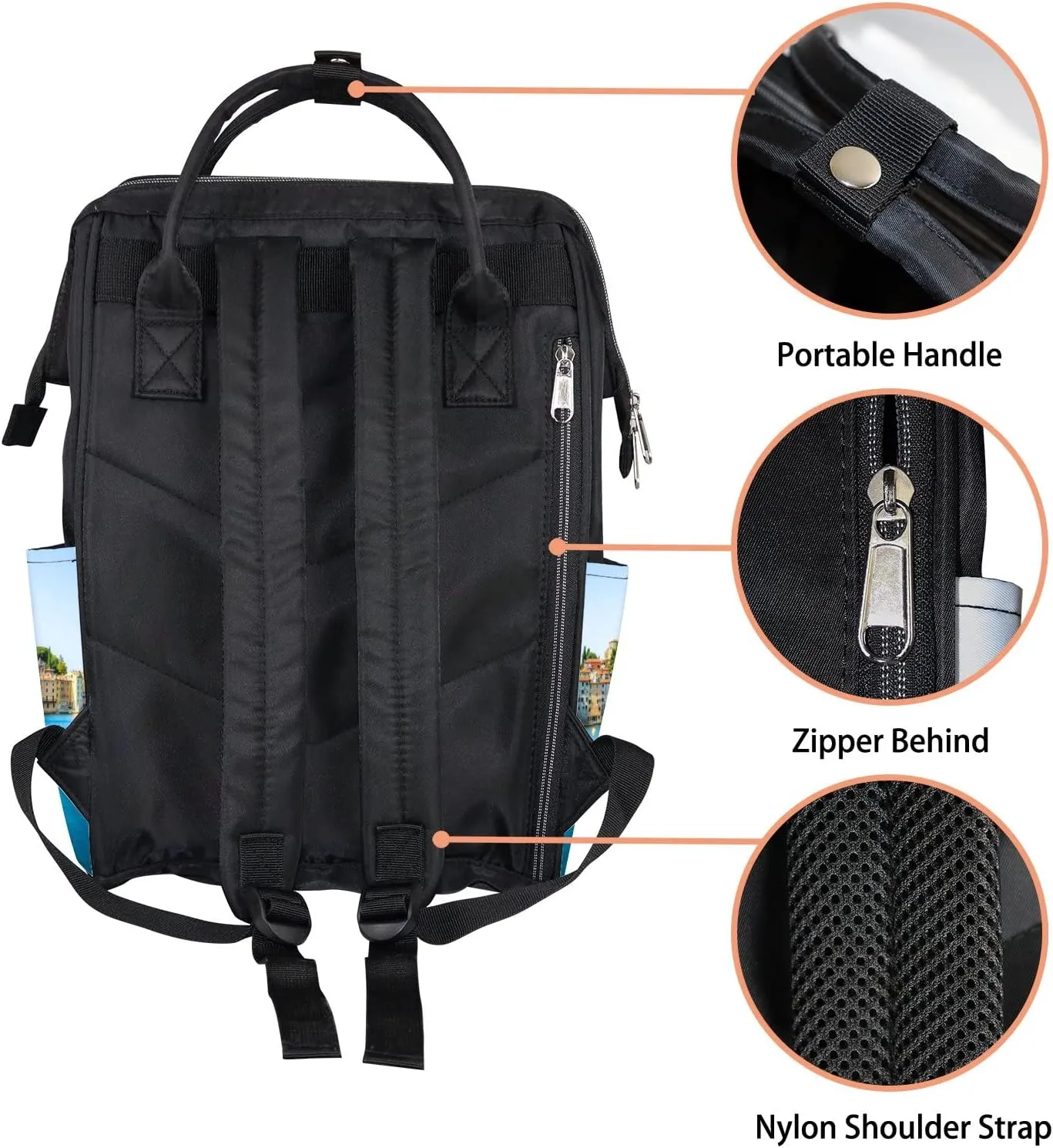 Blue Beautiful City Rovinj Croatia Region Diaper Bag Backpack, waterproof backpack Baby Nappy Changing Bags Laptop Backpack for Travel, Large Capacity, Durable and Stylish for Woman and Men.