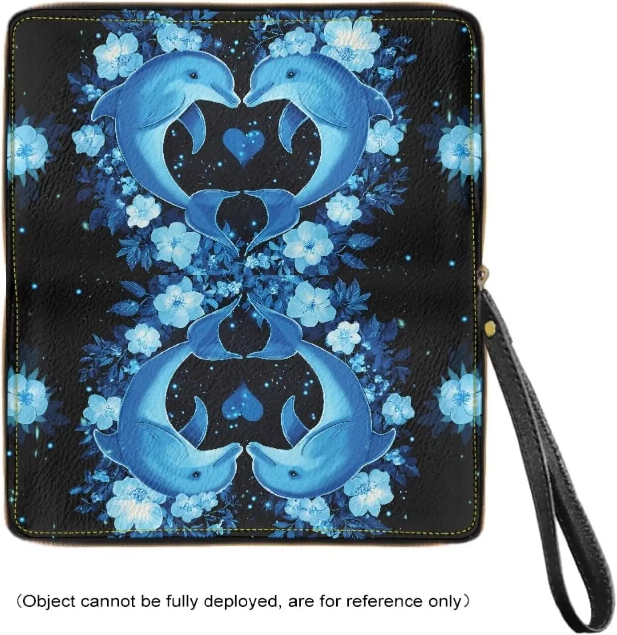 Blue Flower Dolphin Wallets for Women PU Leather Credit Card Holder Large Capacity Wristlet