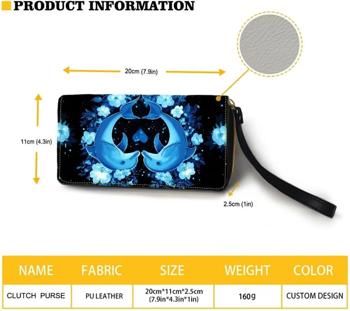 Blue Flower Dolphin Wallets for Women PU Leather Credit Card Holder Large Capacity Wristlet