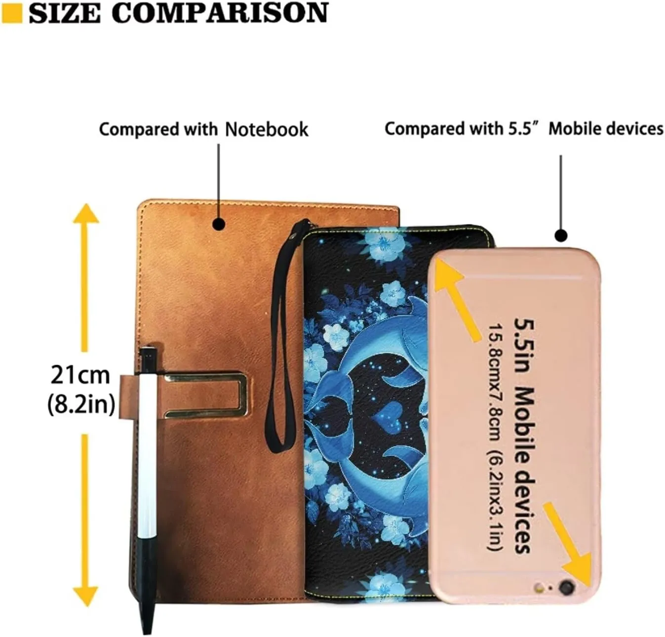 Blue Flower Dolphin Wallets for Women PU Leather Credit Card Holder Large Capacity Wristlet