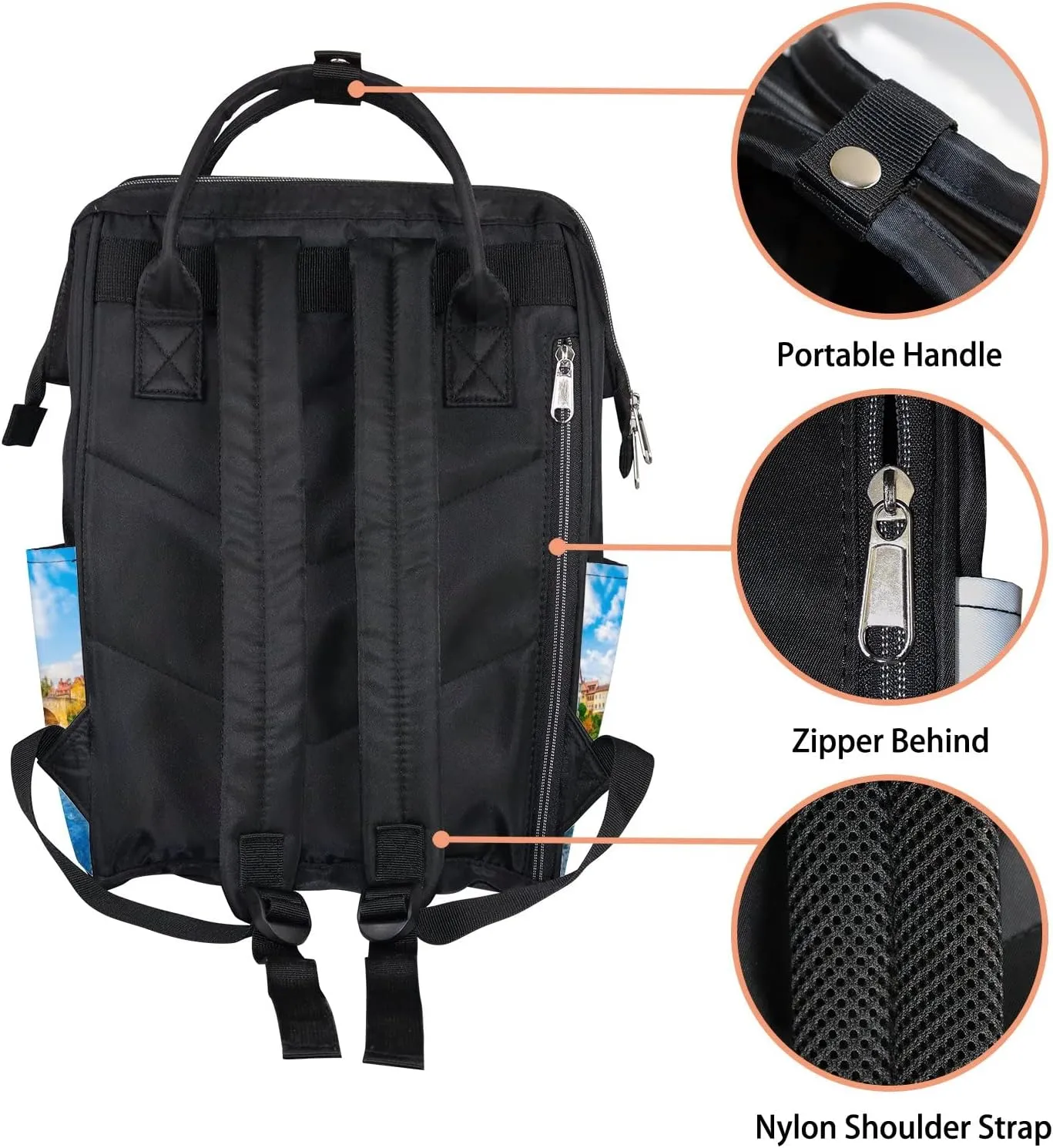 Blue Old Town Bamberg Bavaria Germany Romantic Diaper Bag Backpack, waterproof backpack Baby Nappy Changing Bags Laptop Backpack for Travel, Large Capacity, Durable and Stylish for Woman and Men.