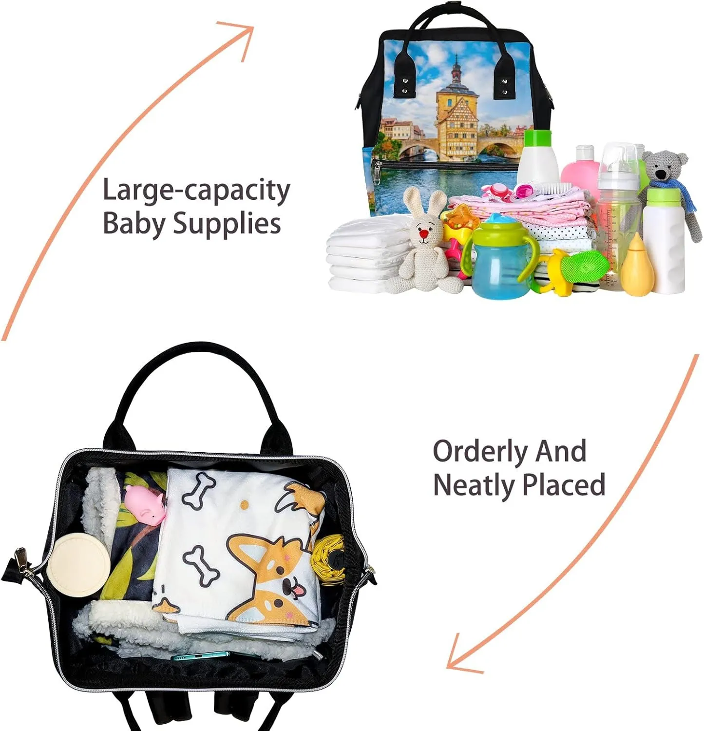 Blue Old Town Bamberg Bavaria Germany Romantic Diaper Bag Backpack, waterproof backpack Baby Nappy Changing Bags Laptop Backpack for Travel, Large Capacity, Durable and Stylish for Woman and Men.