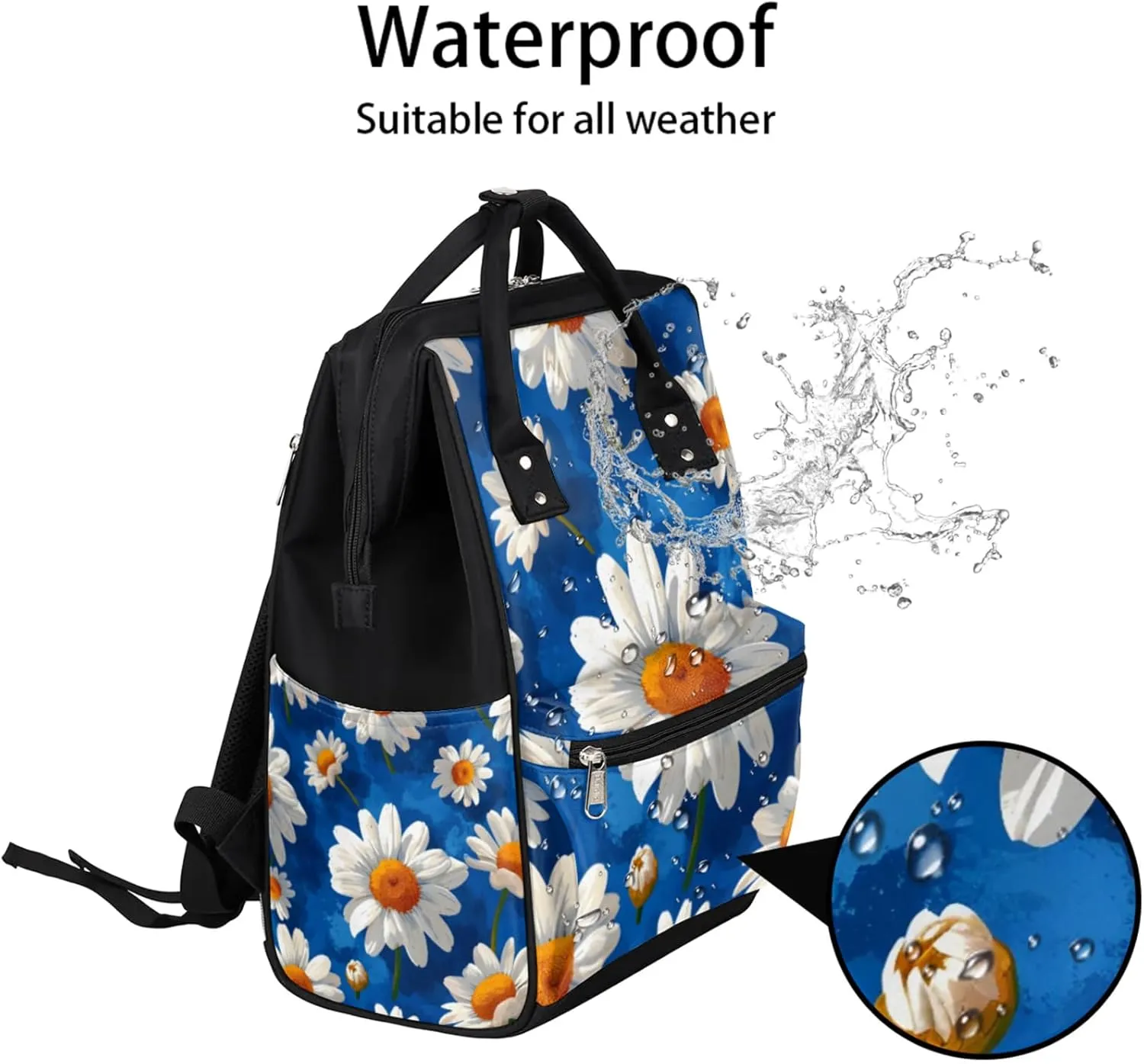 Blue Orchards Daisy Waterproof Diaper Bag Backpack Large Capacity Baby Bag with Stroller Straps, Multi-Pocket Diaper Bag Unisex Baby Travel Essentials Shower Gift
