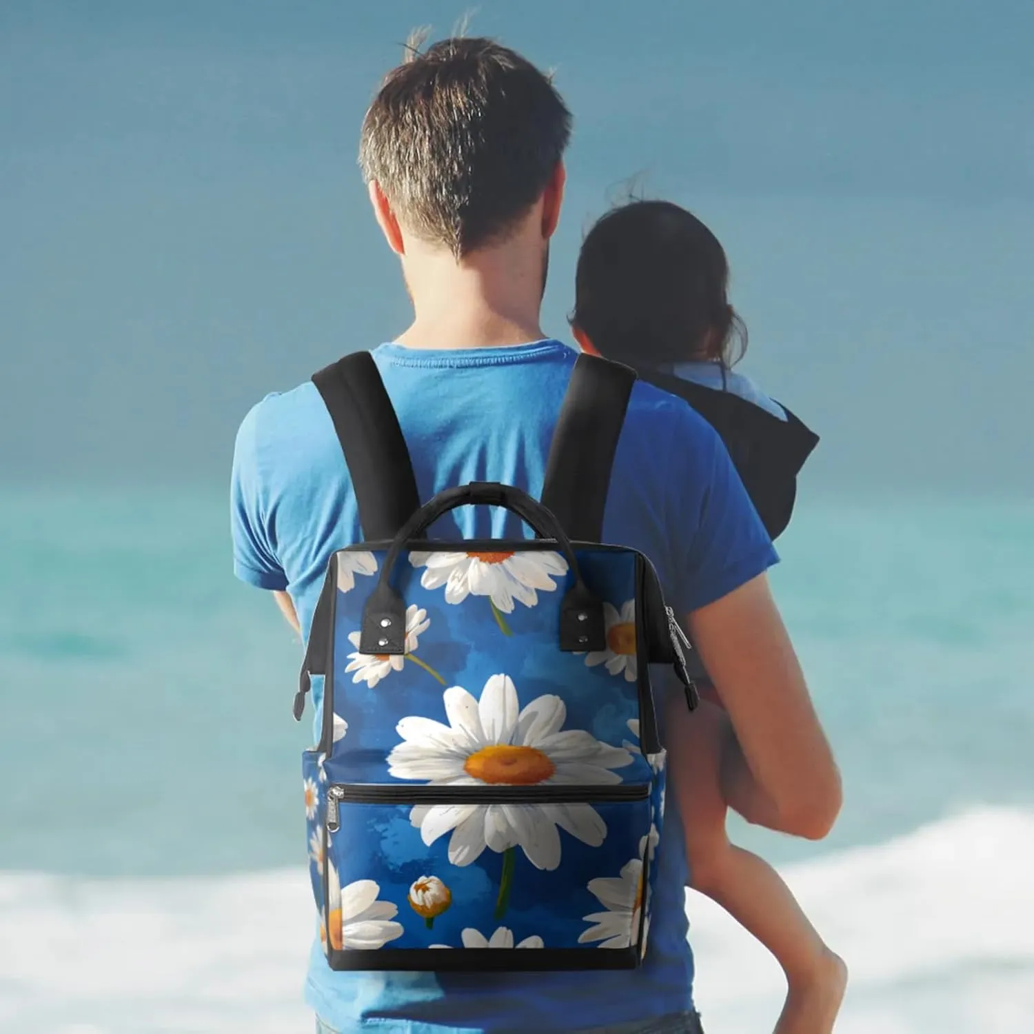 Blue Orchards Daisy Waterproof Diaper Bag Backpack Large Capacity Baby Bag with Stroller Straps, Multi-Pocket Diaper Bag Unisex Baby Travel Essentials Shower Gift