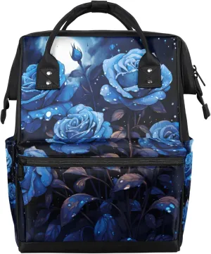 Blue Roses Diaper Bag Mommy Bags With Adjustable Shoulder Strap Waterproof Multifunction Shoulder Bag Travel Large Capacity Backpack for Moms And Dads