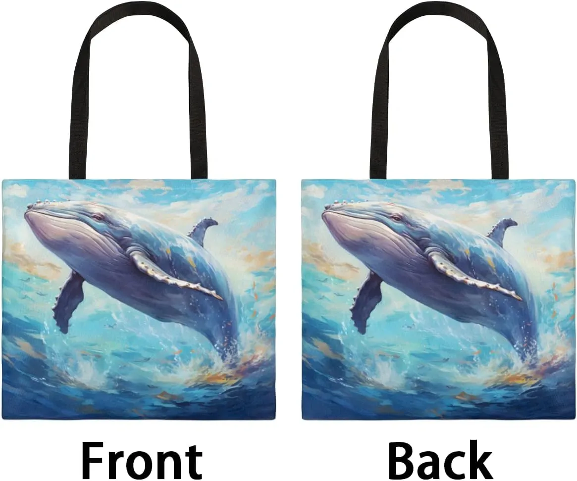 Blue Ship On Ocean Rough Waves Canvas Tote Bag for Women Men Stylish Tote Handbag Shoulder Bag Reusable Grocery Bag