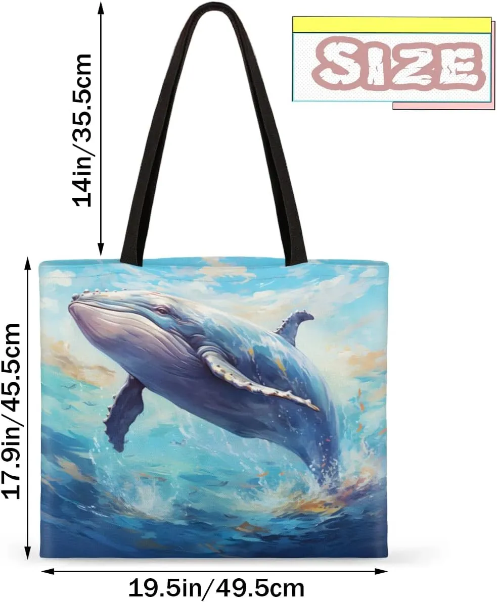 Blue Ship On Ocean Rough Waves Canvas Tote Bag for Women Men Stylish Tote Handbag Shoulder Bag Reusable Grocery Bag