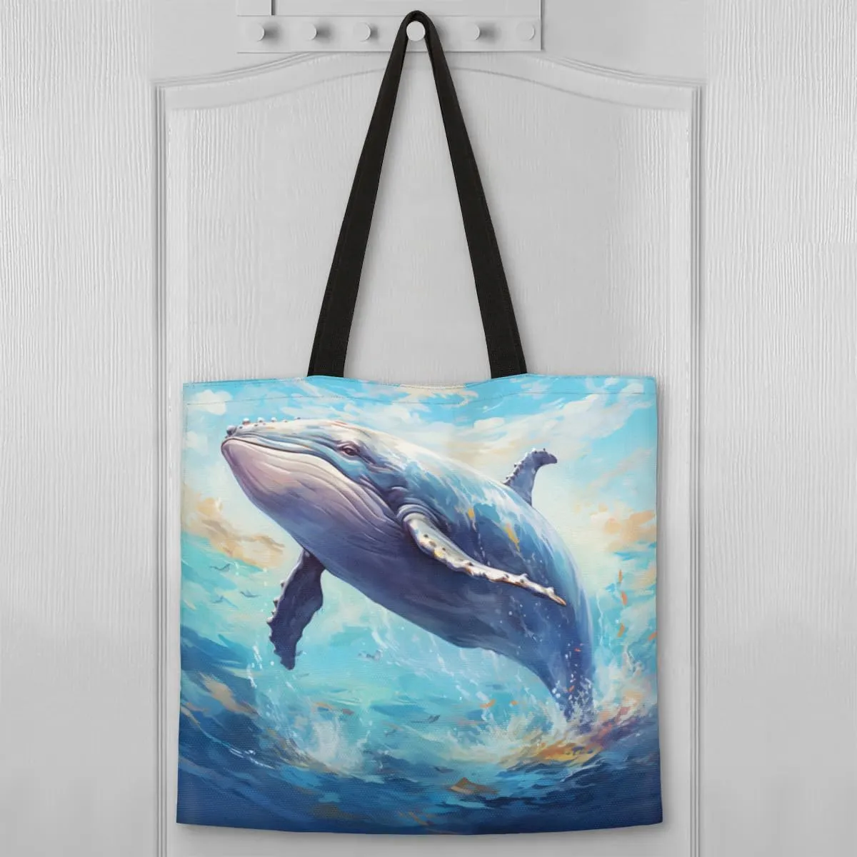 Blue Ship On Ocean Rough Waves Canvas Tote Bag for Women Men Stylish Tote Handbag Shoulder Bag Reusable Grocery Bag
