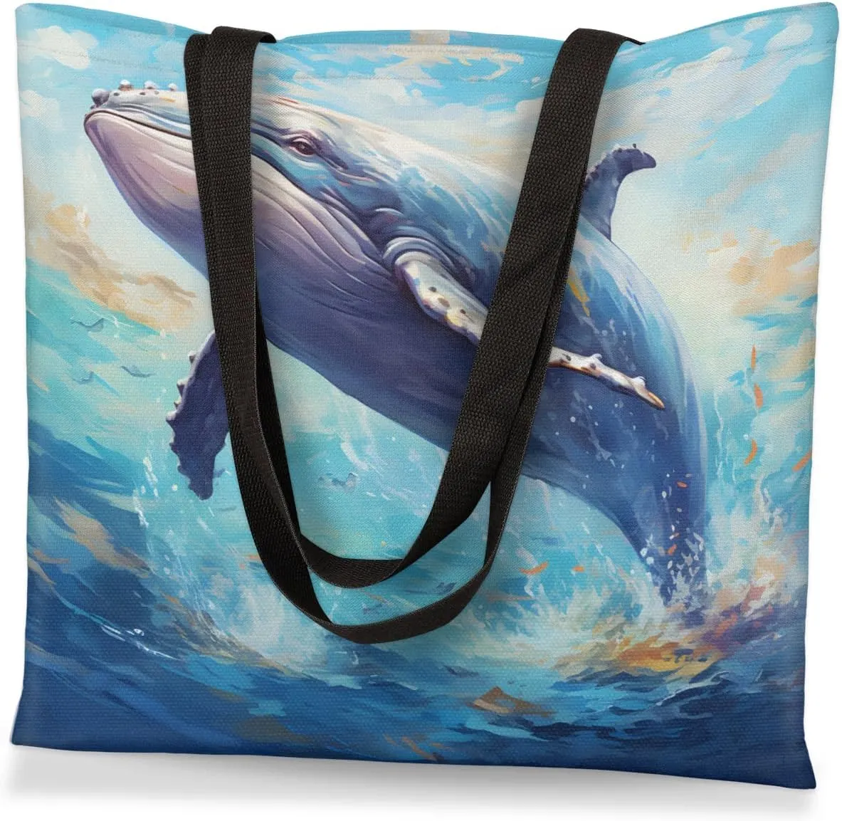 Blue Ship On Ocean Rough Waves Canvas Tote Bag for Women Men Stylish Tote Handbag Shoulder Bag Reusable Grocery Bag