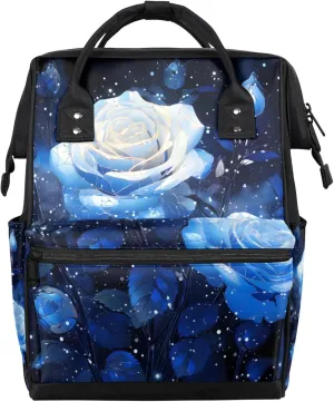Blue Watercolour Roses Diaper Bag Mommy Bags With Adjustable Shoulder Strap Waterproof Multifunction Shoulder Bag Travel Large Capacity Backpack for Moms And Dads