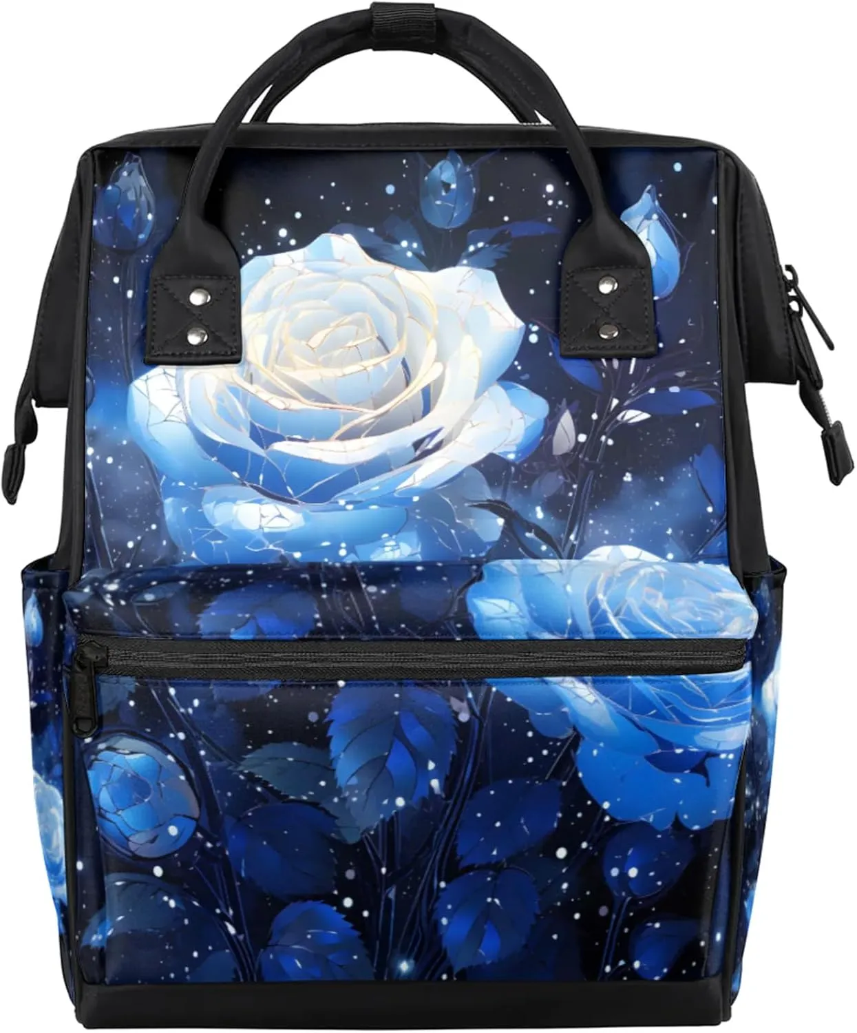 Blue Watercolour Roses Diaper Bag Mommy Bags With Adjustable Shoulder Strap Waterproof Multifunction Shoulder Bag Travel Large Capacity Backpack for Moms And Dads