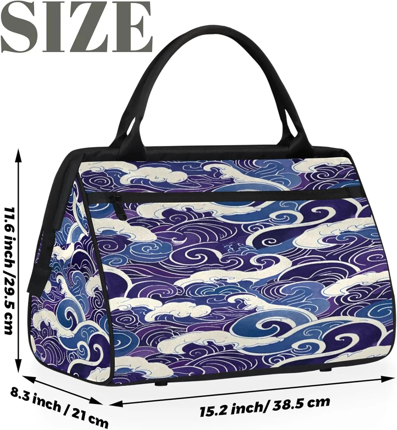Blue Waves Art Large Travel Duffel Bag Gym Tote Bag for Women Men Waterproof Weekend Overnight Bag Carry On Tote Luggage with Pocket Personal Item Bags Sports Bag fit Travel Sports Gym Yoga