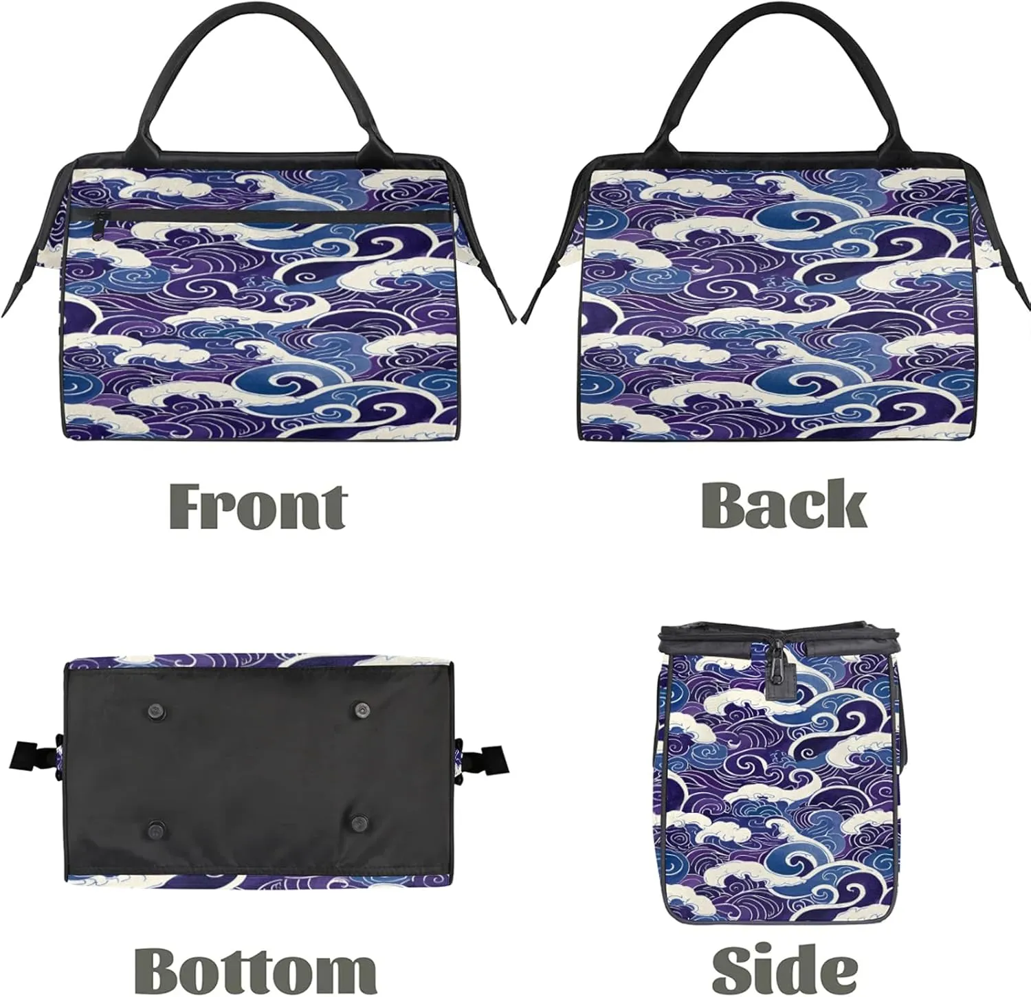 Blue Waves Art Large Travel Duffel Bag Gym Tote Bag for Women Men Waterproof Weekend Overnight Bag Carry On Tote Luggage with Pocket Personal Item Bags Sports Bag fit Travel Sports Gym Yoga