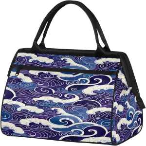 Blue Waves Art Large Travel Duffel Bag Gym Tote Bag for Women Men Waterproof Weekend Overnight Bag Carry On Tote Luggage with Pocket Personal Item Bags Sports Bag fit Travel Sports Gym Yoga