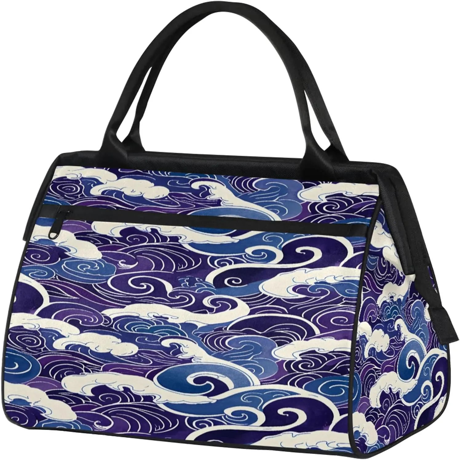 Blue Waves Art Large Travel Duffel Bag Gym Tote Bag for Women Men Waterproof Weekend Overnight Bag Carry On Tote Luggage with Pocket Personal Item Bags Sports Bag fit Travel Sports Gym Yoga
