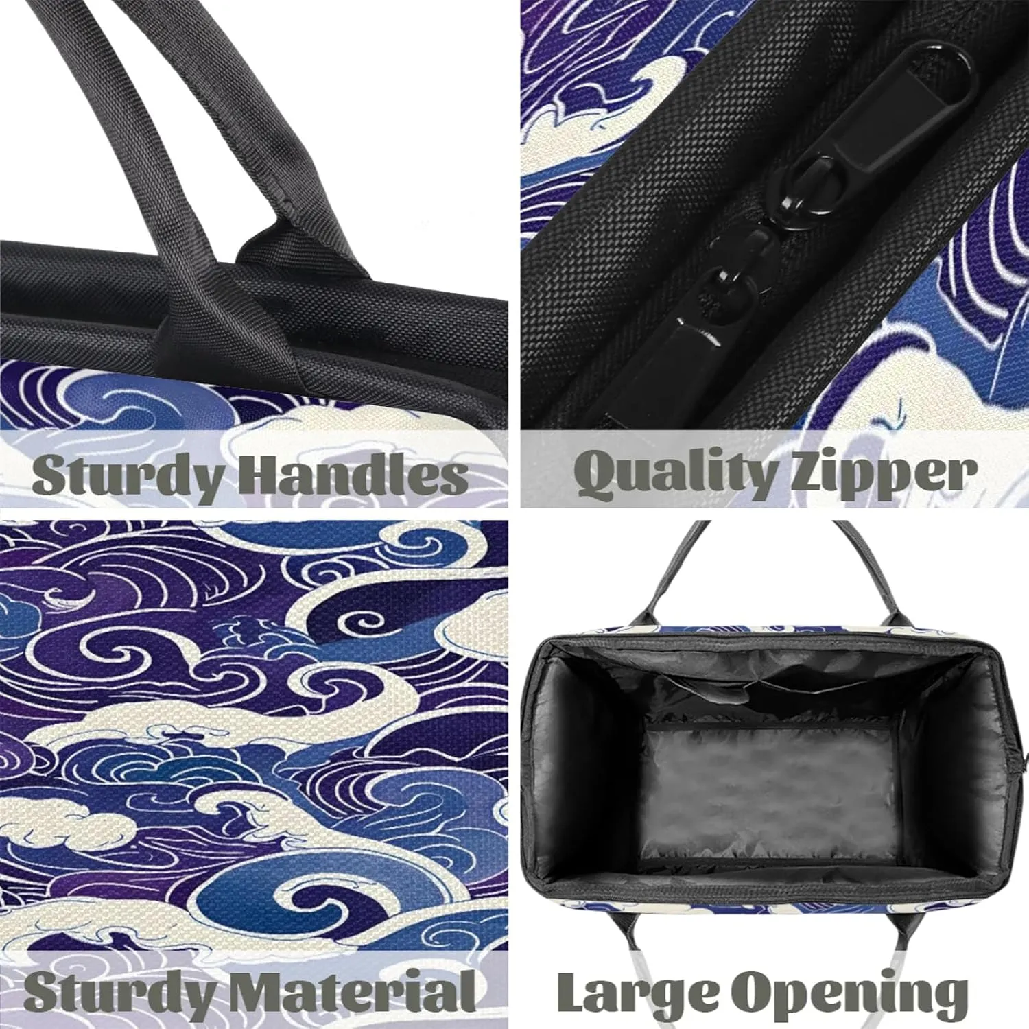 Blue Waves Art Large Travel Duffel Bag Gym Tote Bag for Women Men Waterproof Weekend Overnight Bag Carry On Tote Luggage with Pocket Personal Item Bags Sports Bag fit Travel Sports Gym Yoga