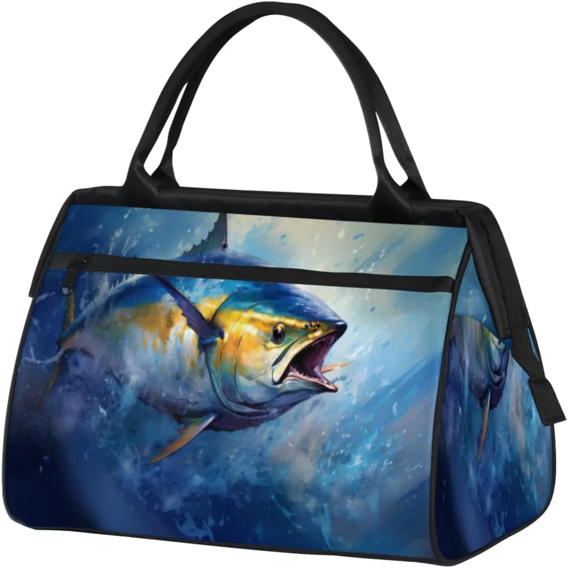 Bluefin Tuna Fish Travel Duffle Bag, Waterproof Duffel Bag Weekender Overnight Carry On Bag Lightweight Sport Gym Bag for Men Women