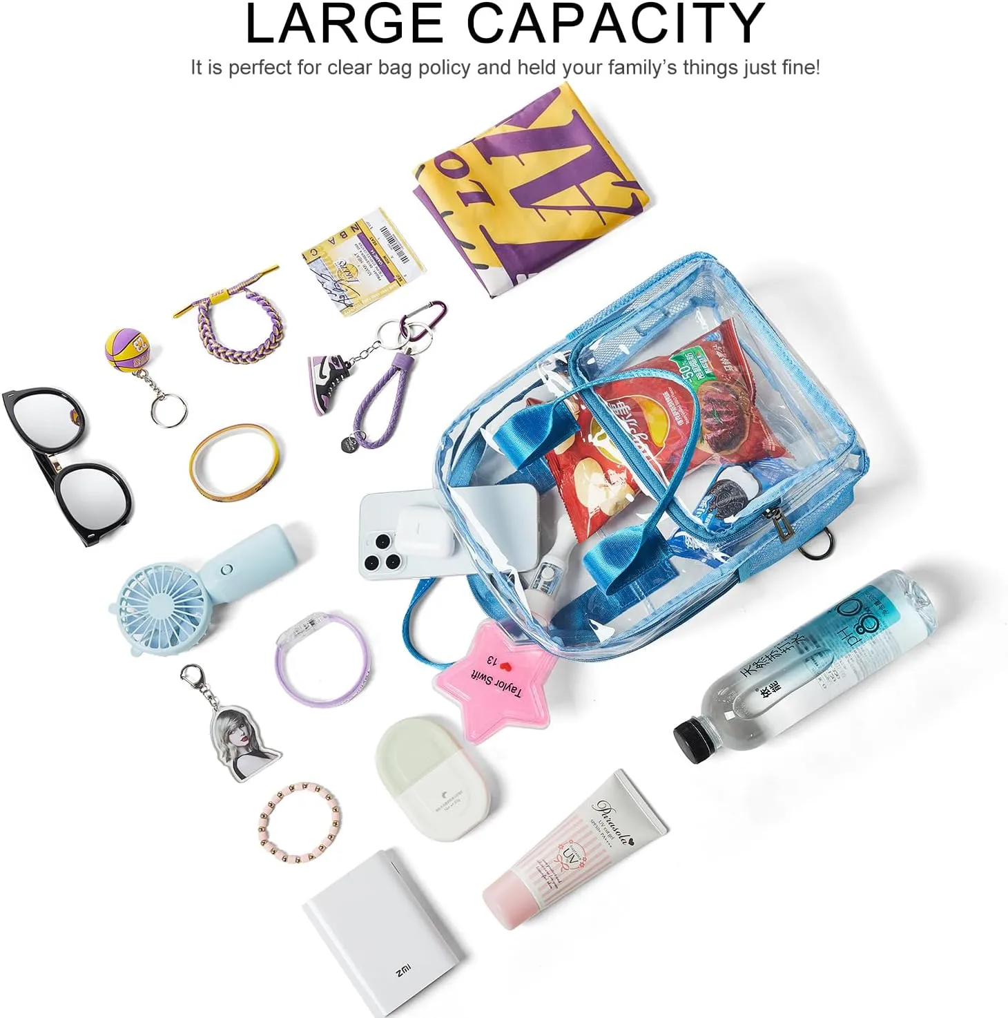 Bluome Clear Bag For Stadium Events 12×6×12 Crossbody Beach Lunch Tote Transparent Bag Purse Stadium Approved For Women Men
