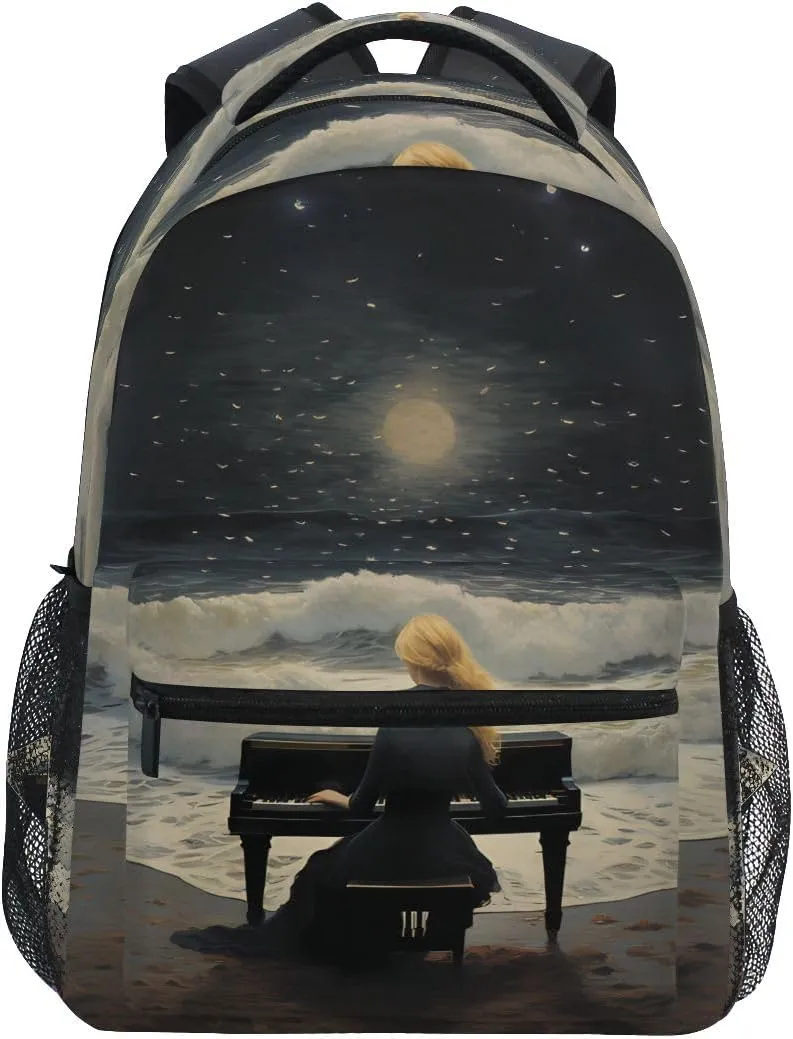 Bookbags Laptop Backpack for High School Adult Pianist Painting Travel College Teens Student Casual Shoulder Daypack