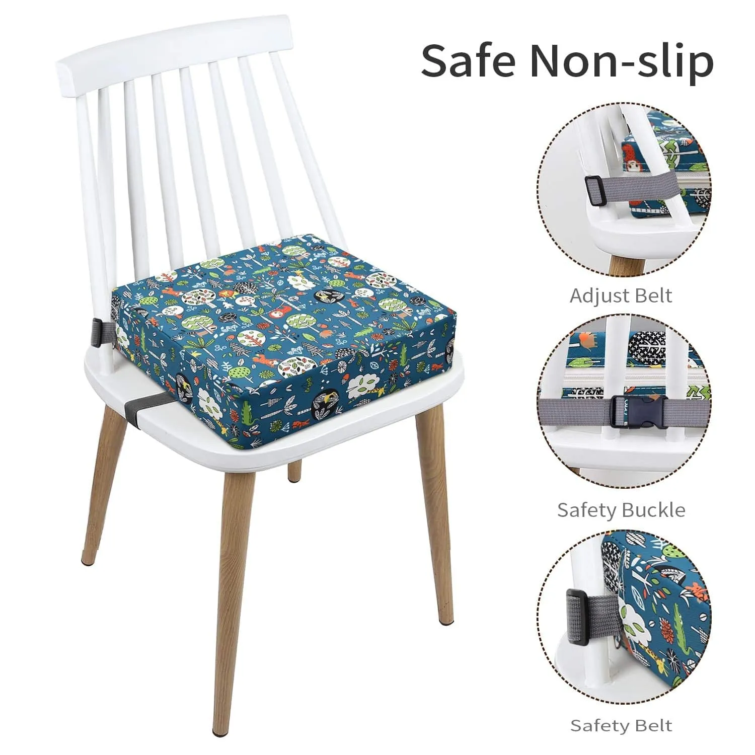 Booster Seat for Kitchen Chair - Washable Toddler Booster for Dining Table, Portable Travel Increasing Cushion for Kid (Forest Green)