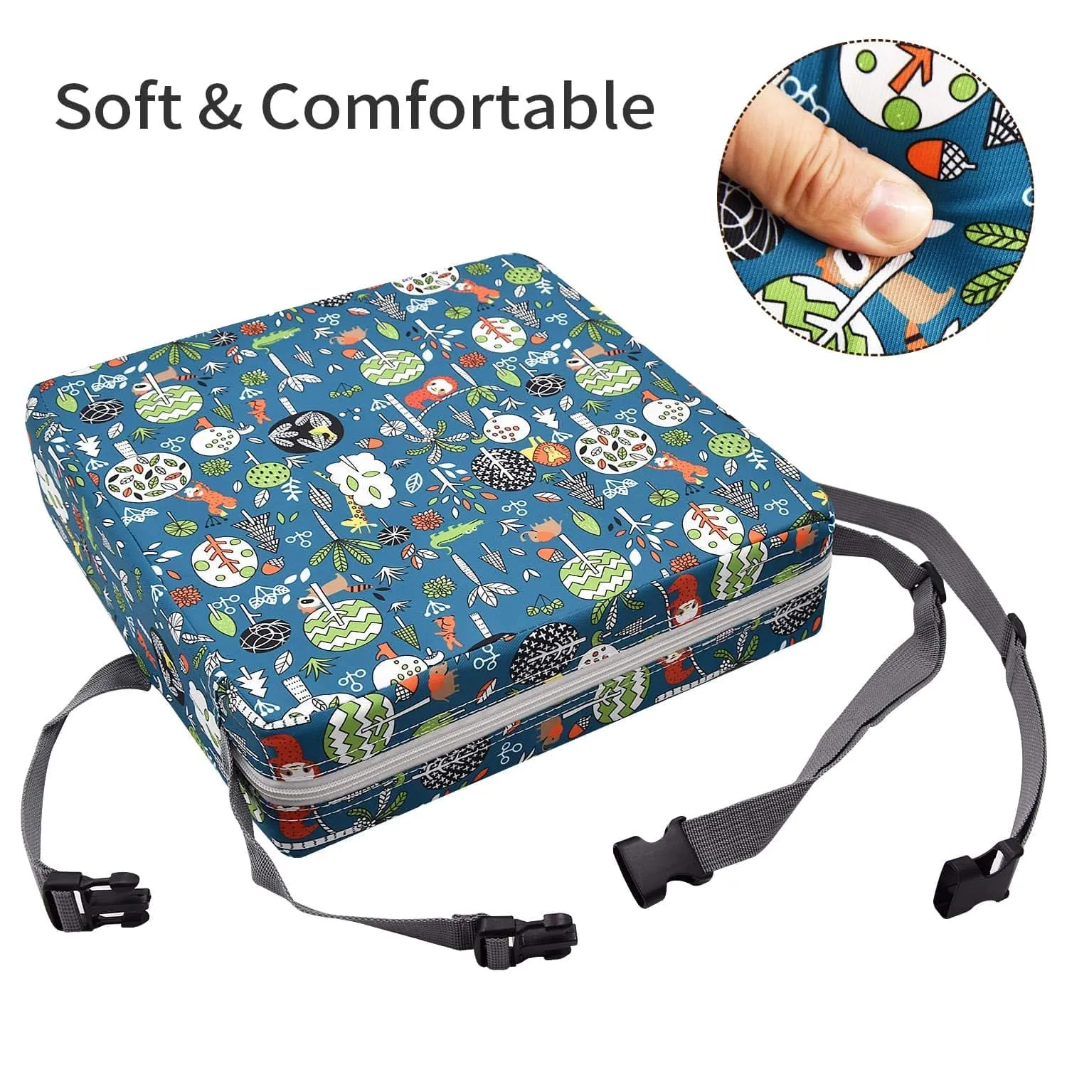 Booster Seat for Kitchen Chair - Washable Toddler Booster for Dining Table, Portable Travel Increasing Cushion for Kid (Forest Green)