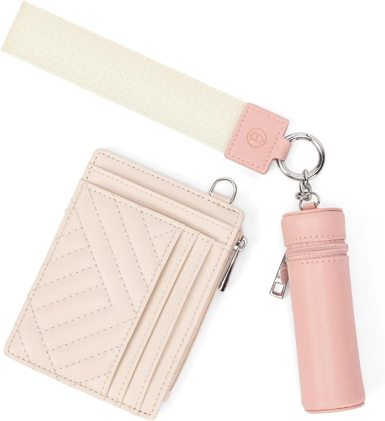 BOSTANTEN Keychain Wallet RFID Leather Credit Card Holder Wristlet Wallets for Women with Coin Purse ＆ Lipstick Case Pink