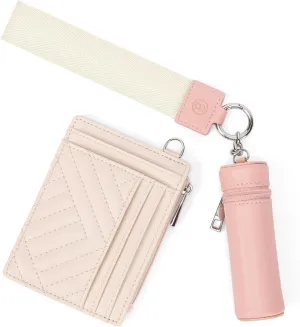BOSTANTEN Keychain Wallet RFID Leather Credit Card Holder Wristlet Wallets for Women with Coin Purse ＆ Lipstick Case Pink