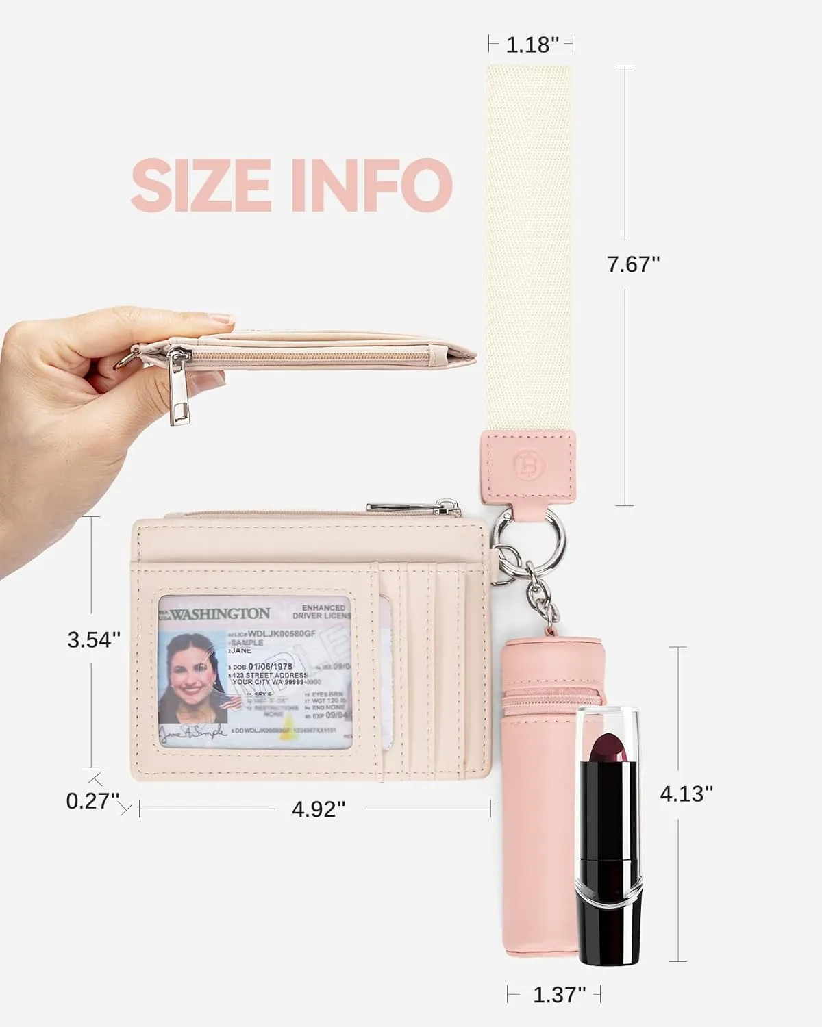 BOSTANTEN Keychain Wallet RFID Leather Credit Card Holder Wristlet Wallets for Women with Coin Purse ＆ Lipstick Case Pink