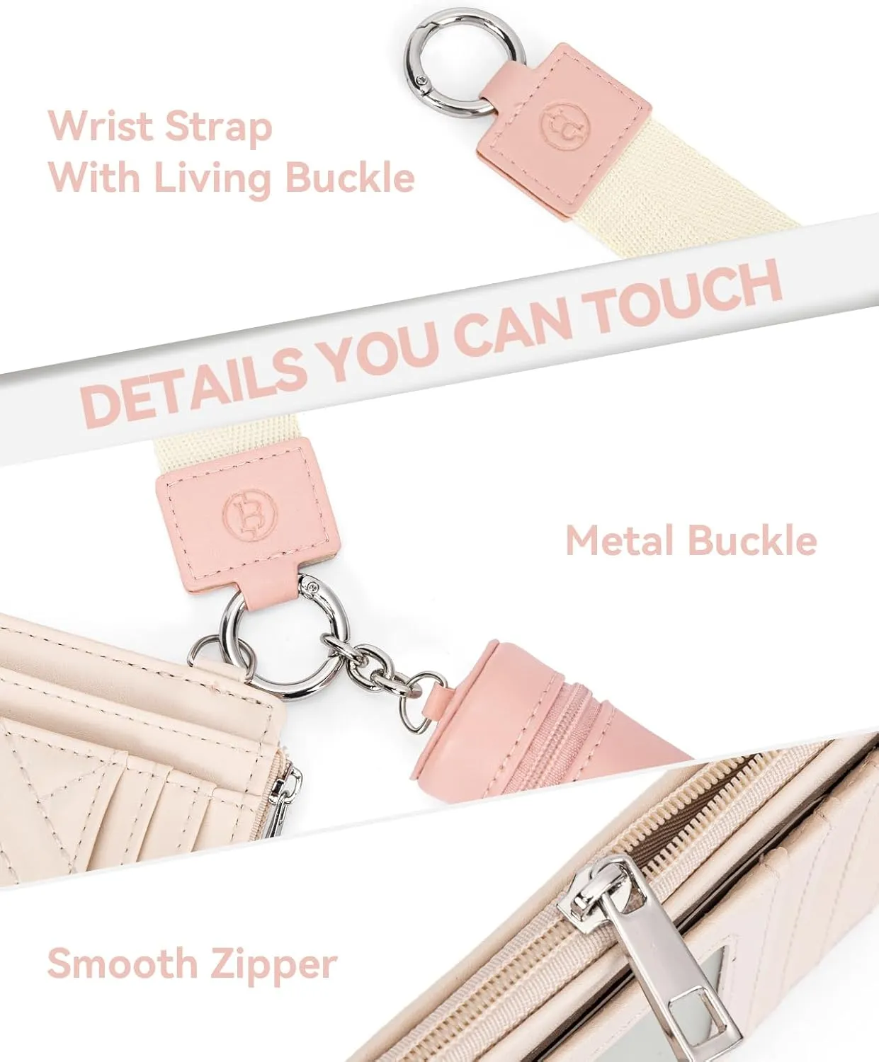 BOSTANTEN Keychain Wallet RFID Leather Credit Card Holder Wristlet Wallets for Women with Coin Purse ＆ Lipstick Case Pink