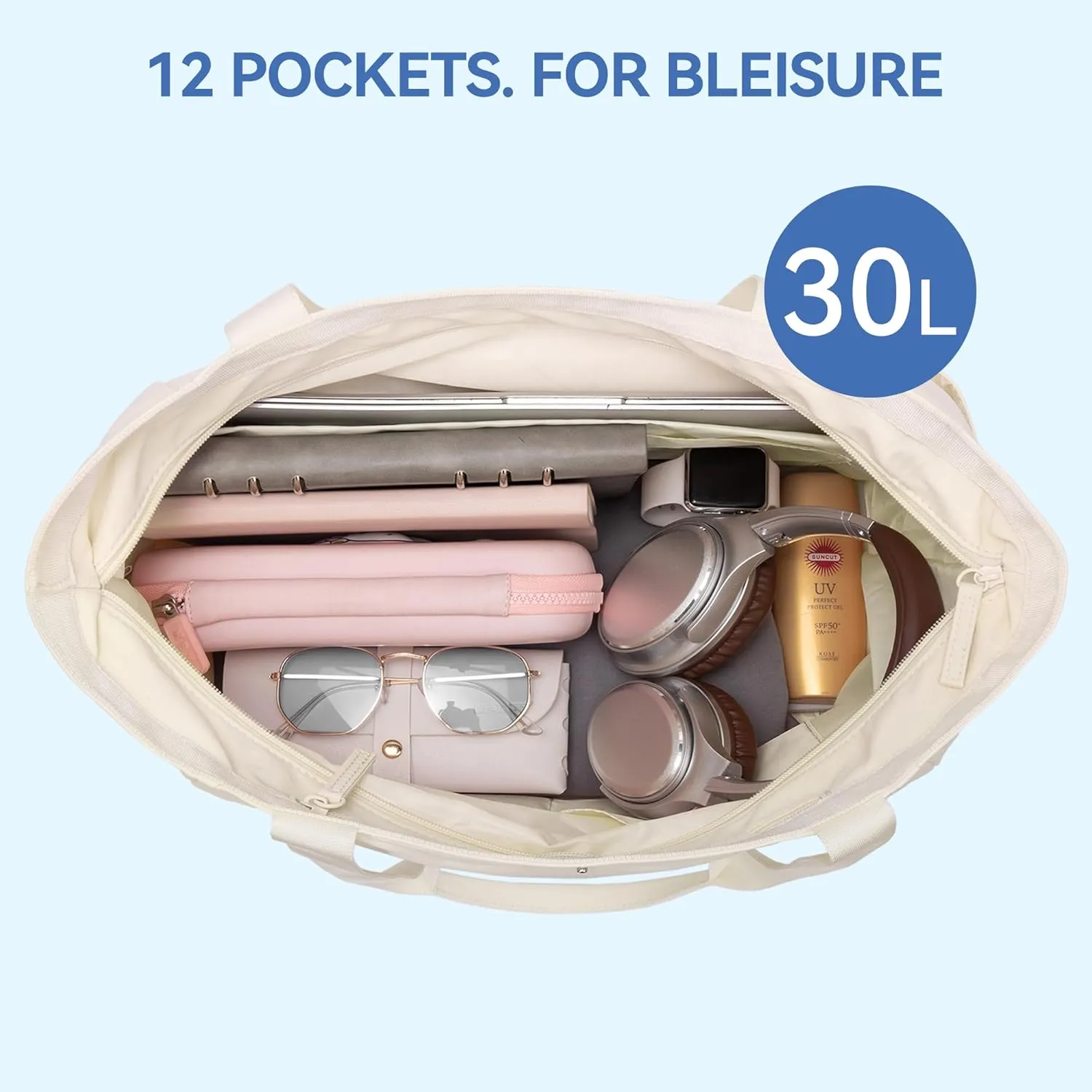 BOSTANTEN Travel Tote Bags for Women Foldable Beach Bag Waterproof Zipper Gym Sports Shopping Bag Trolley Sleeve