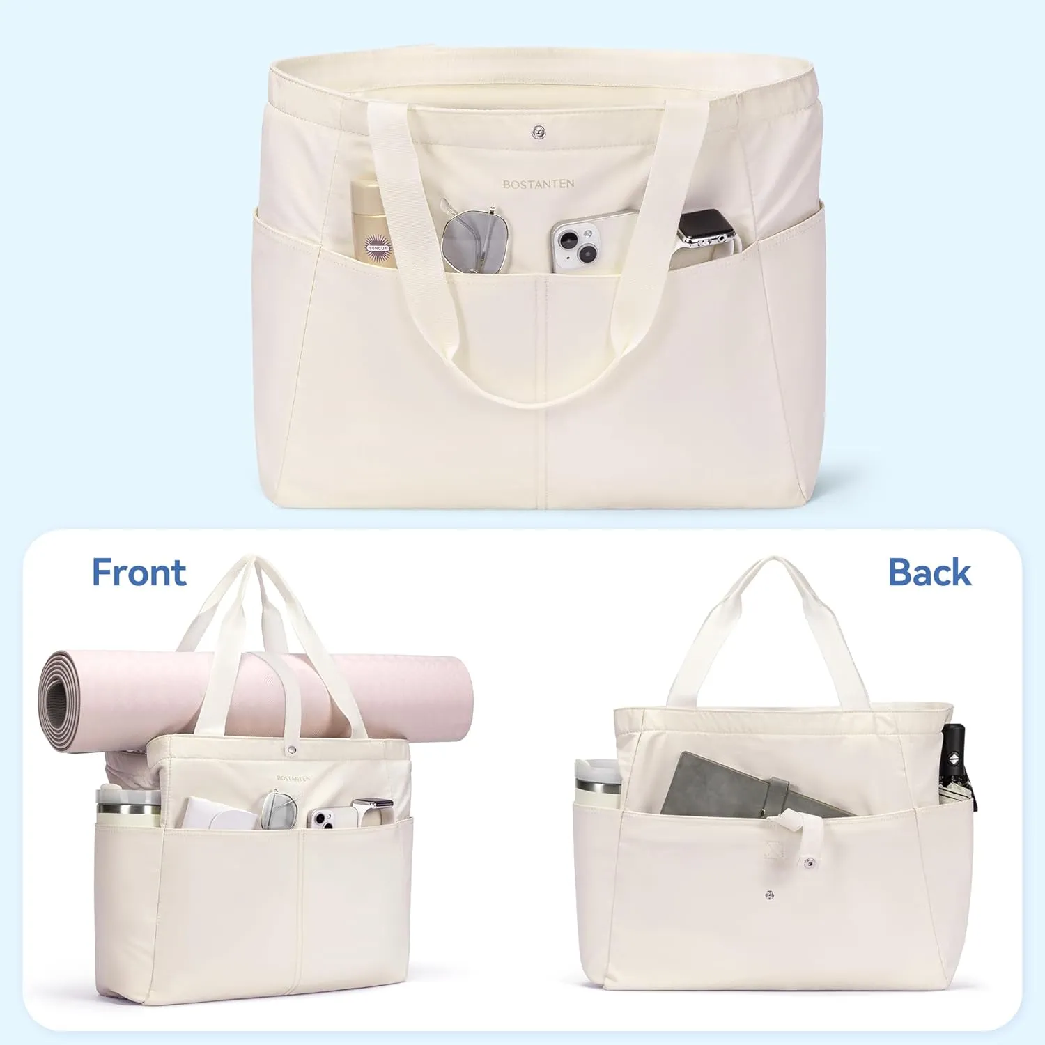 BOSTANTEN Travel Tote Bags for Women Foldable Beach Bag Waterproof Zipper Gym Sports Shopping Bag Trolley Sleeve