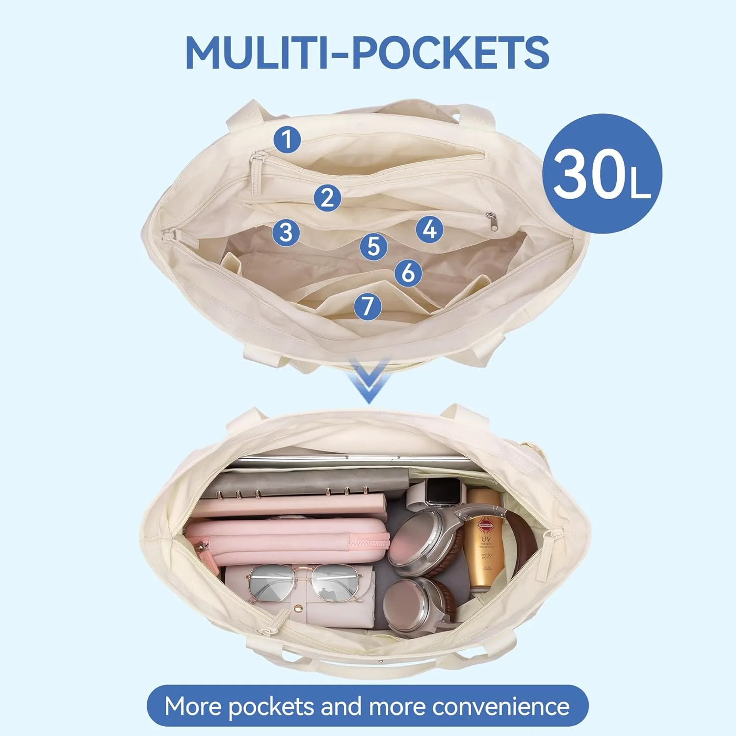 BOSTANTEN Travel Tote Bags for Women Foldable Beach Bag Waterproof Zipper Gym Sports Shopping Bag Trolley Sleeve