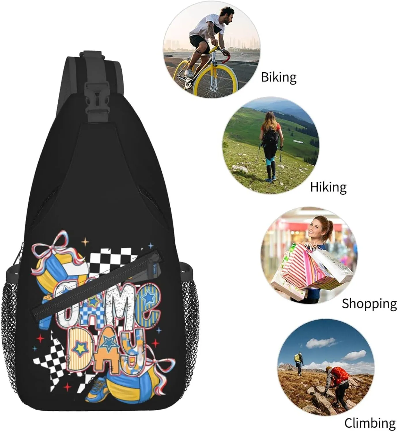 Bow Football Game Day Crossbody Bag Adjustable Sling Bag Casual Chest Bags Travel Shoulder Backpack