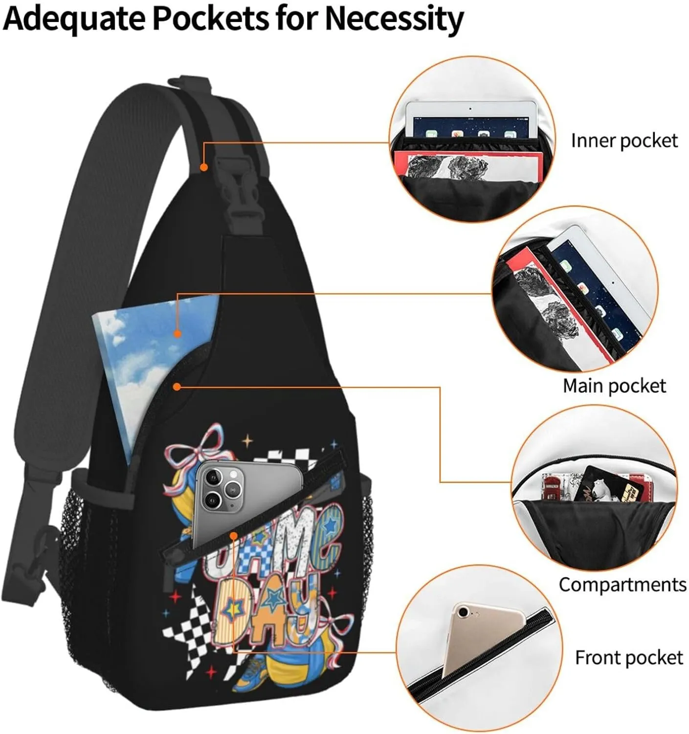 Bow Football Game Day Crossbody Bag Adjustable Sling Bag Casual Chest Bags Travel Shoulder Backpack