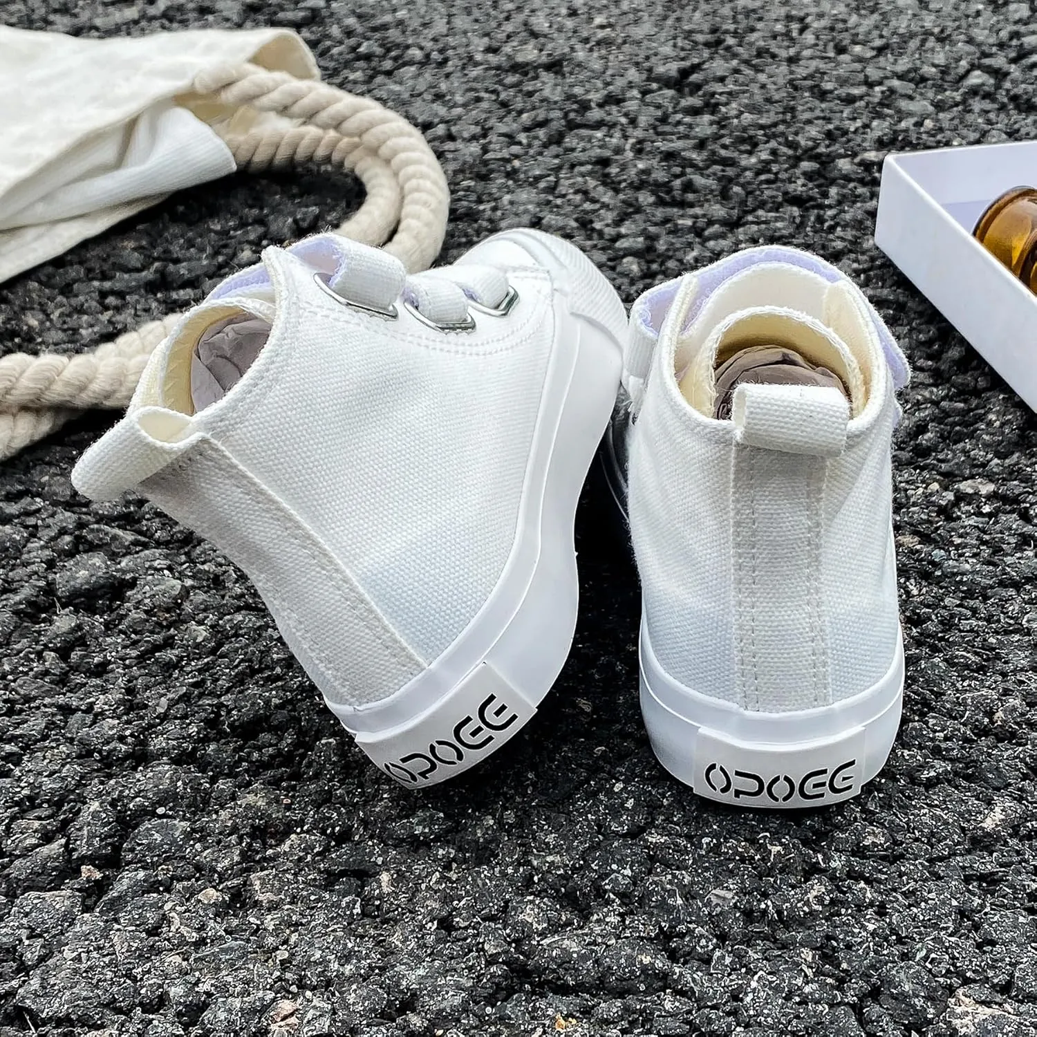 Boys and Girls High Top Children's Canvas Shoes Solid Color Sticky Button Casual Shoes Start School Season Little White Shoes Fashion Sneakers Shoes