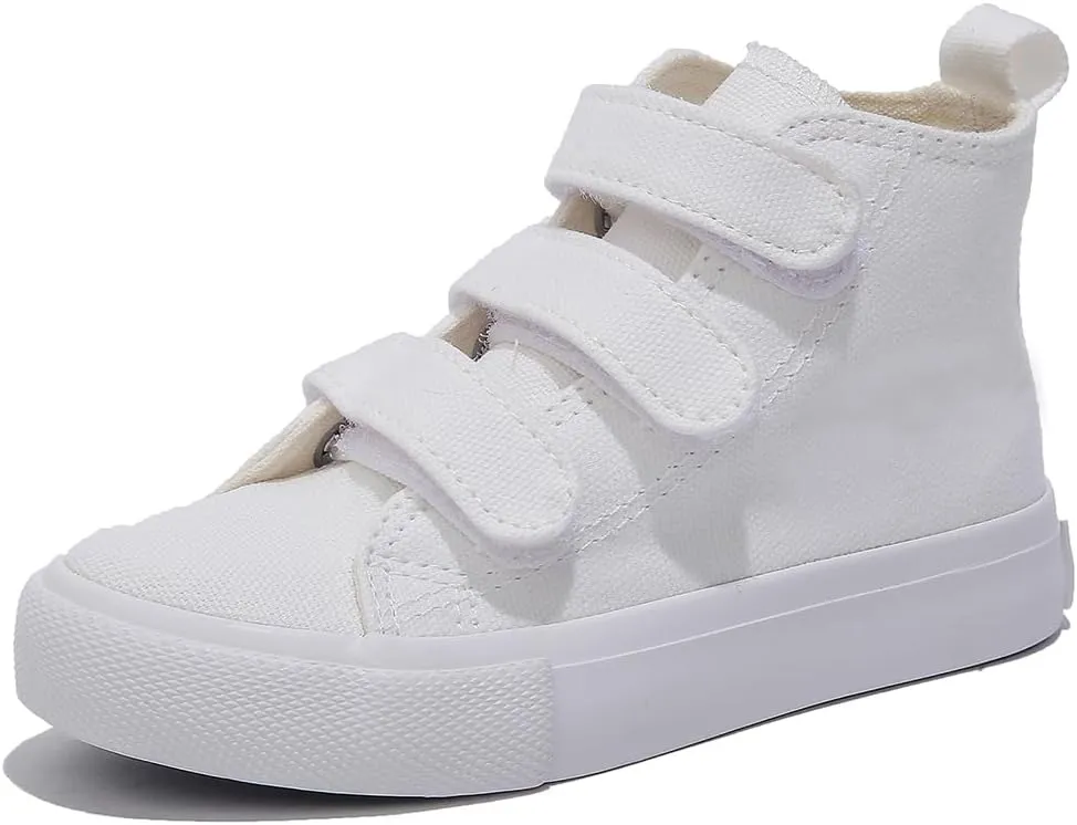 Boys and Girls High Top Children's Canvas Shoes Solid Color Sticky Button Casual Shoes Start School Season Little White Shoes Fashion Sneakers Shoes