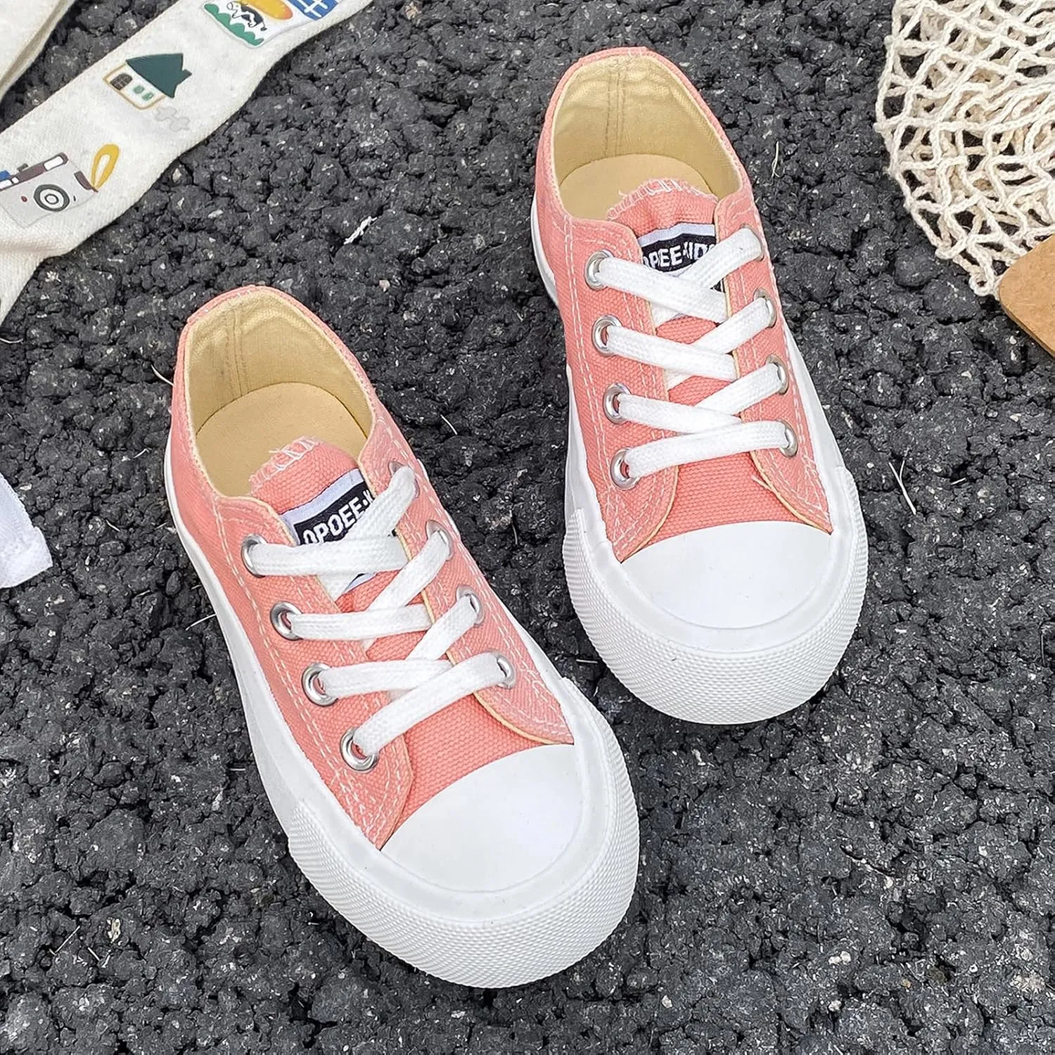 Boys Girls Baby Children's Shoes Low top lace-up Children's Canvas Shoes Back-to-School Season Small White Shoes Children's Sneakers Teens Medium and Large Kids Skateboarding Shoes